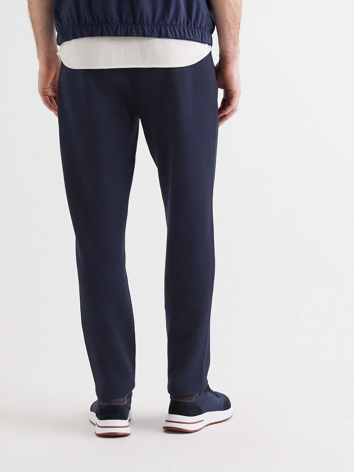 Shop Loro Piana Tapered Cotton-blend Jersey Sweatpants In Blue