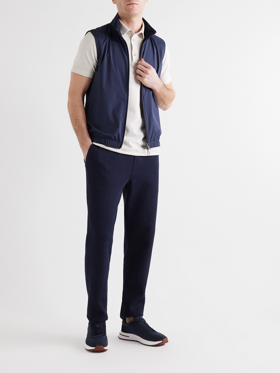 Shop Loro Piana Tapered Cotton-blend Jersey Sweatpants In Blue