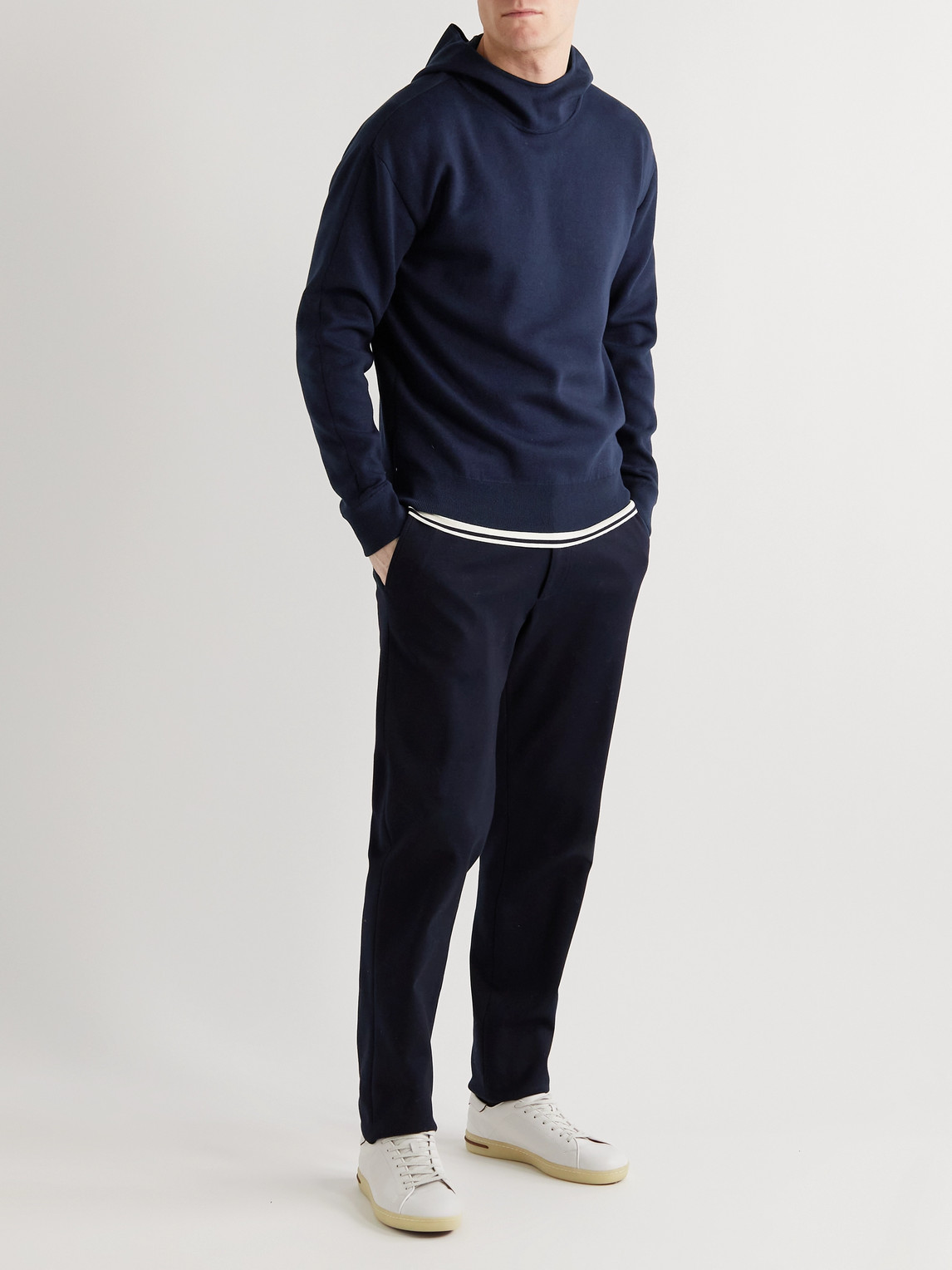 Shop Loro Piana Cotton-blend Jersey Hoodie In Blue