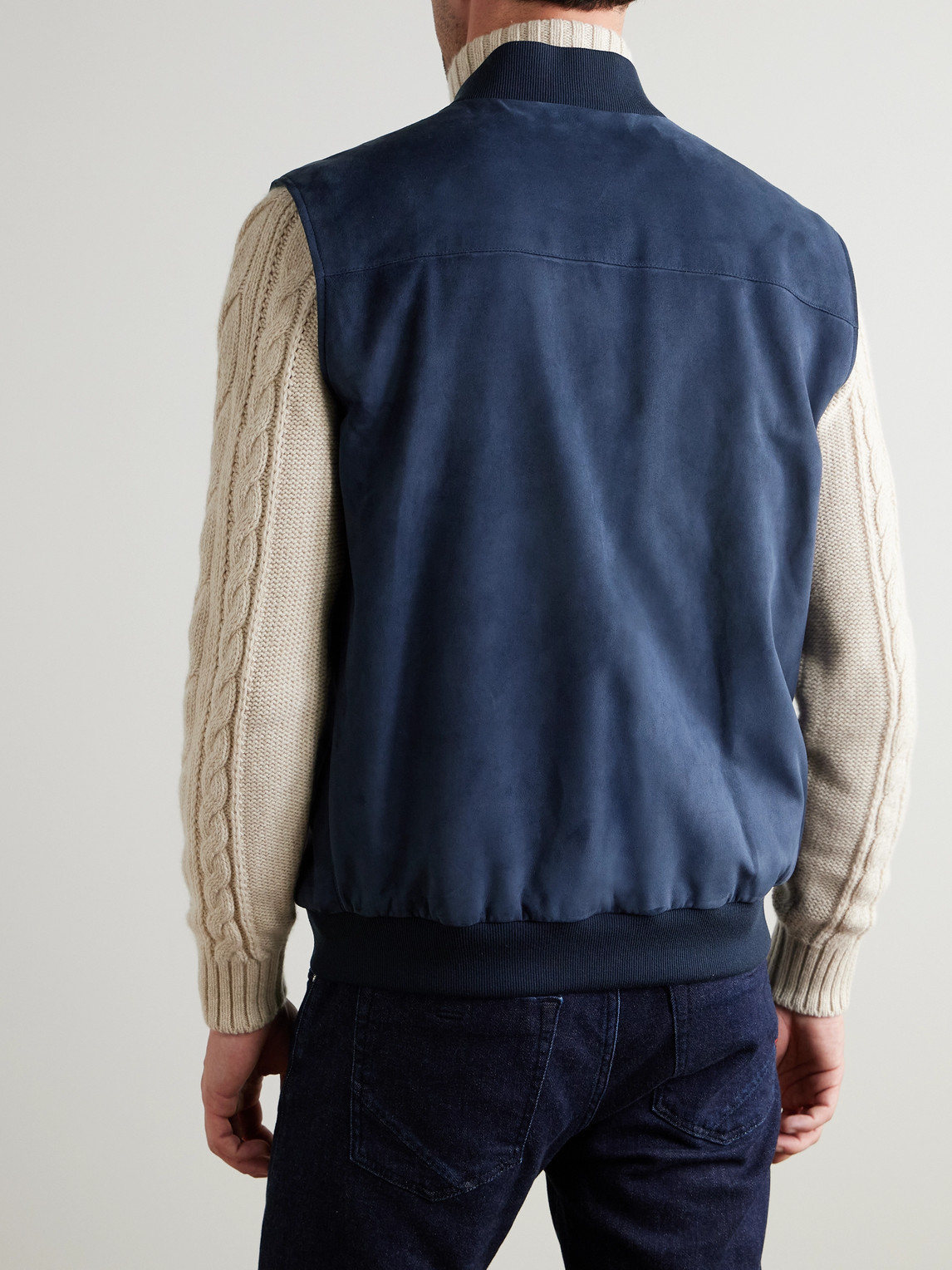 Loro Piana Wool-blend Trimmed Suede Vest In Blue