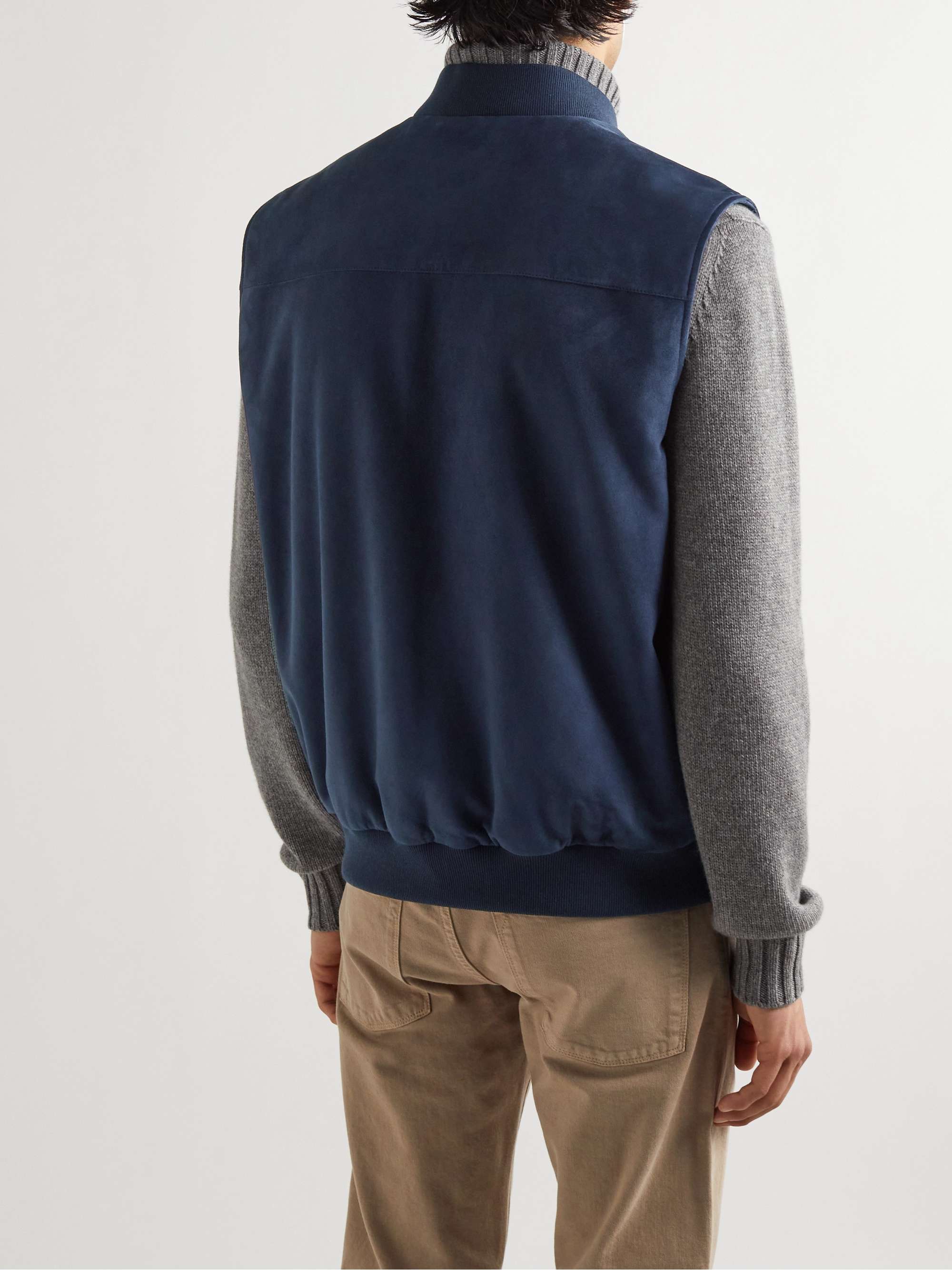 LORO PIANA Wool-blend Trimmed Suede Vest