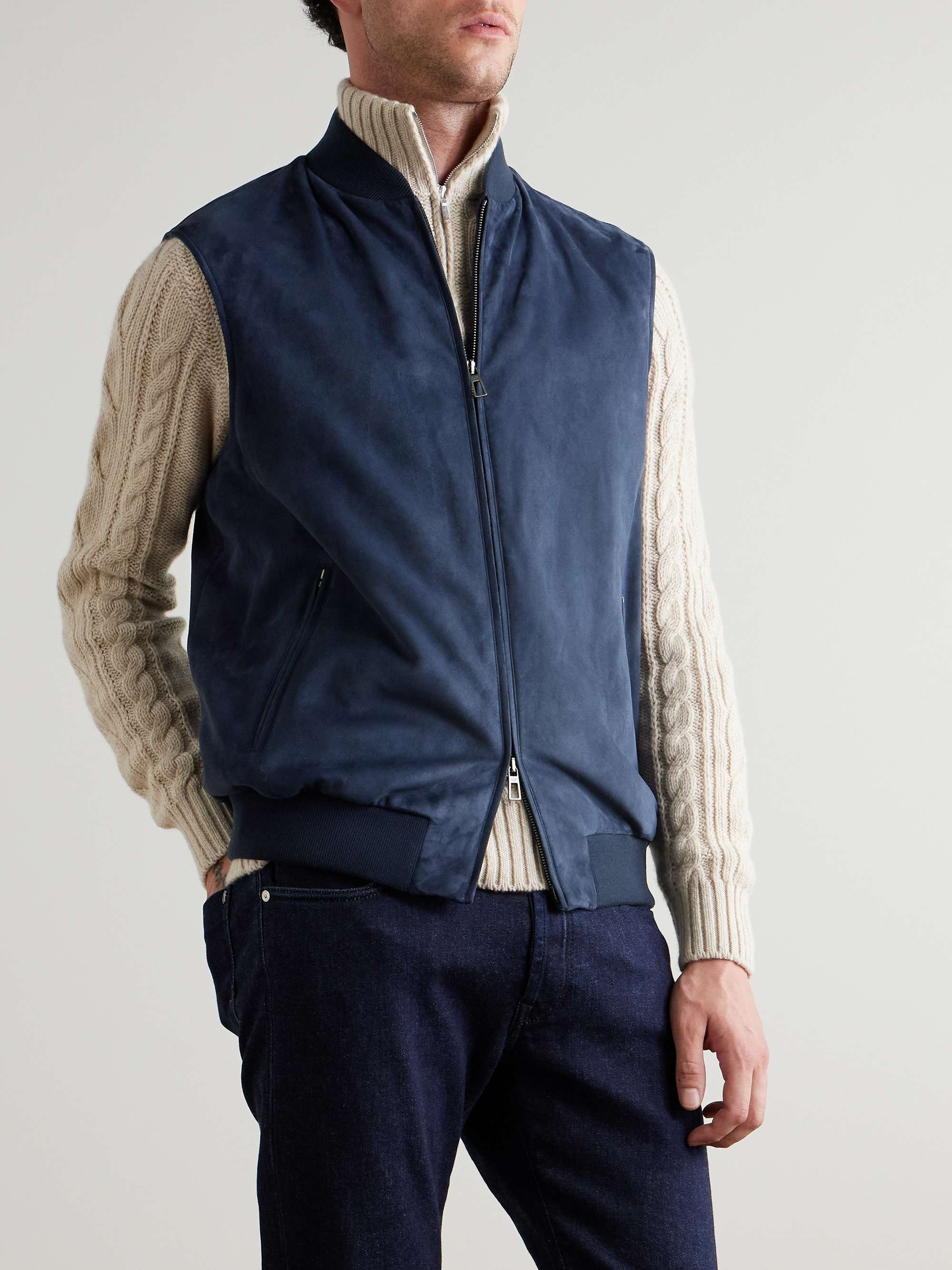 LORO PIANA Wool-blend Trimmed Suede Vest