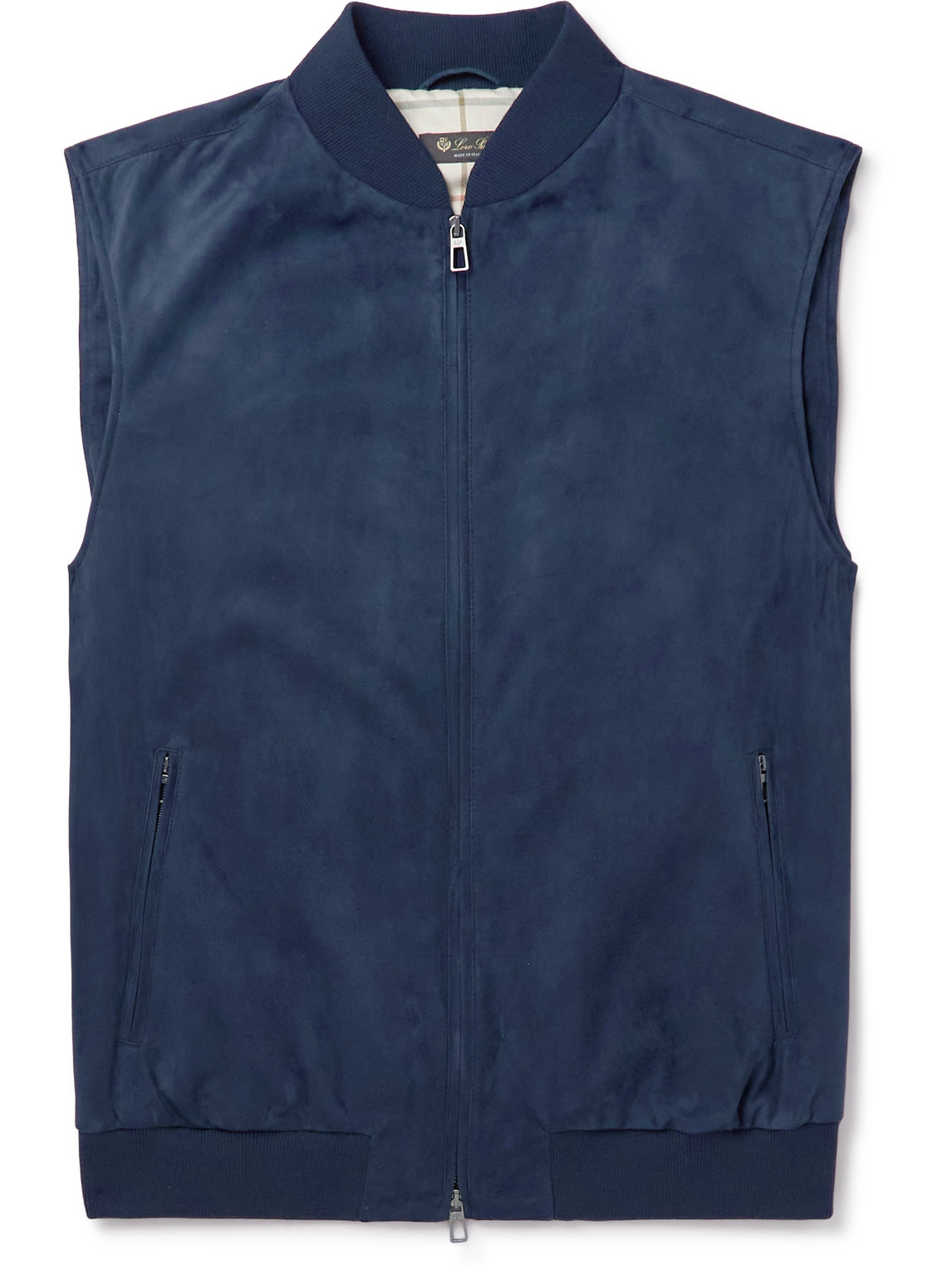 Loro Piana Wool-blend Trimmed Suede Waistcoat In Blue