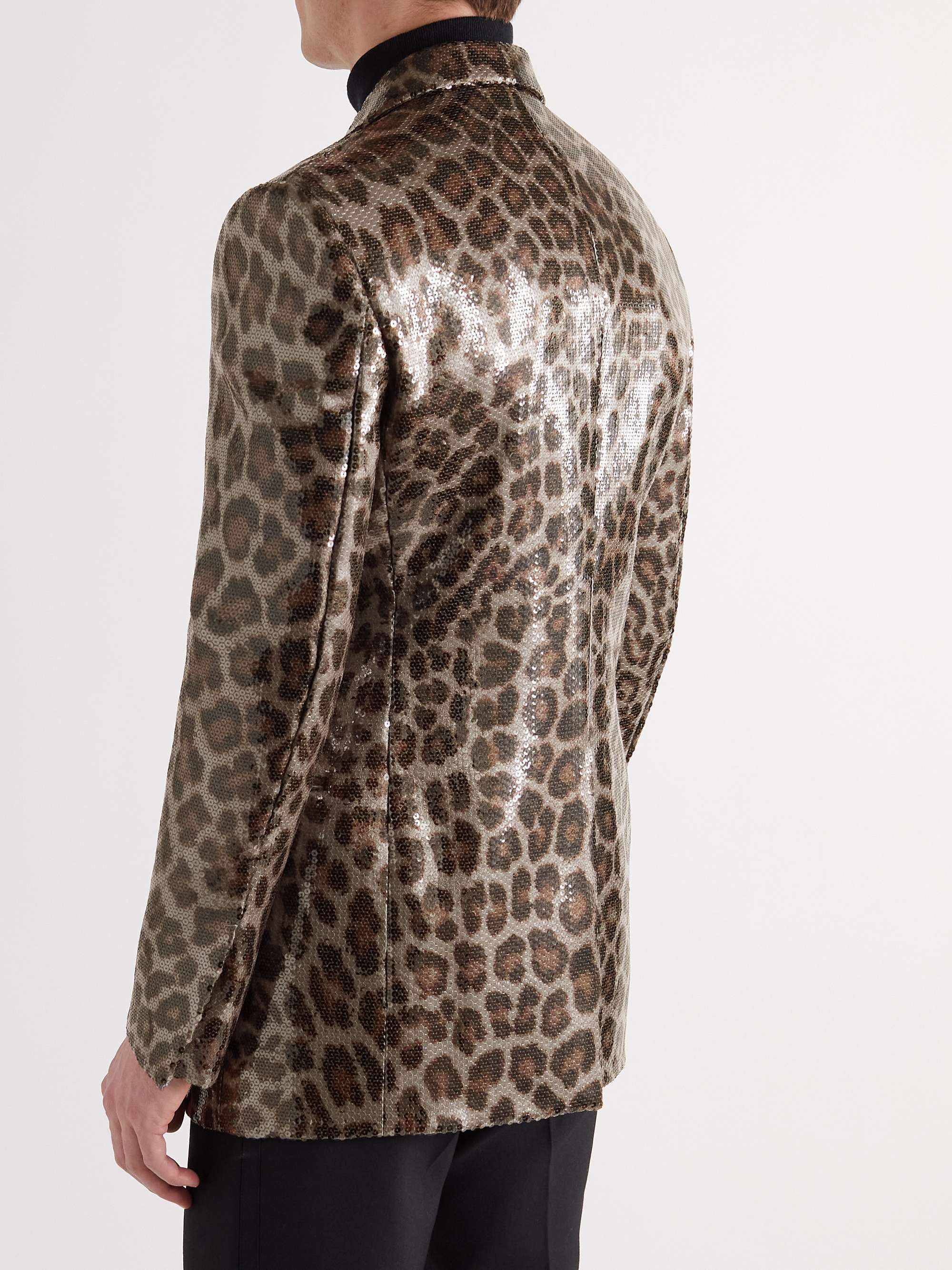 TOM FORD Slim-Fit Leopard-Print Sequinned Wool-Blend Tuxedo Jacket