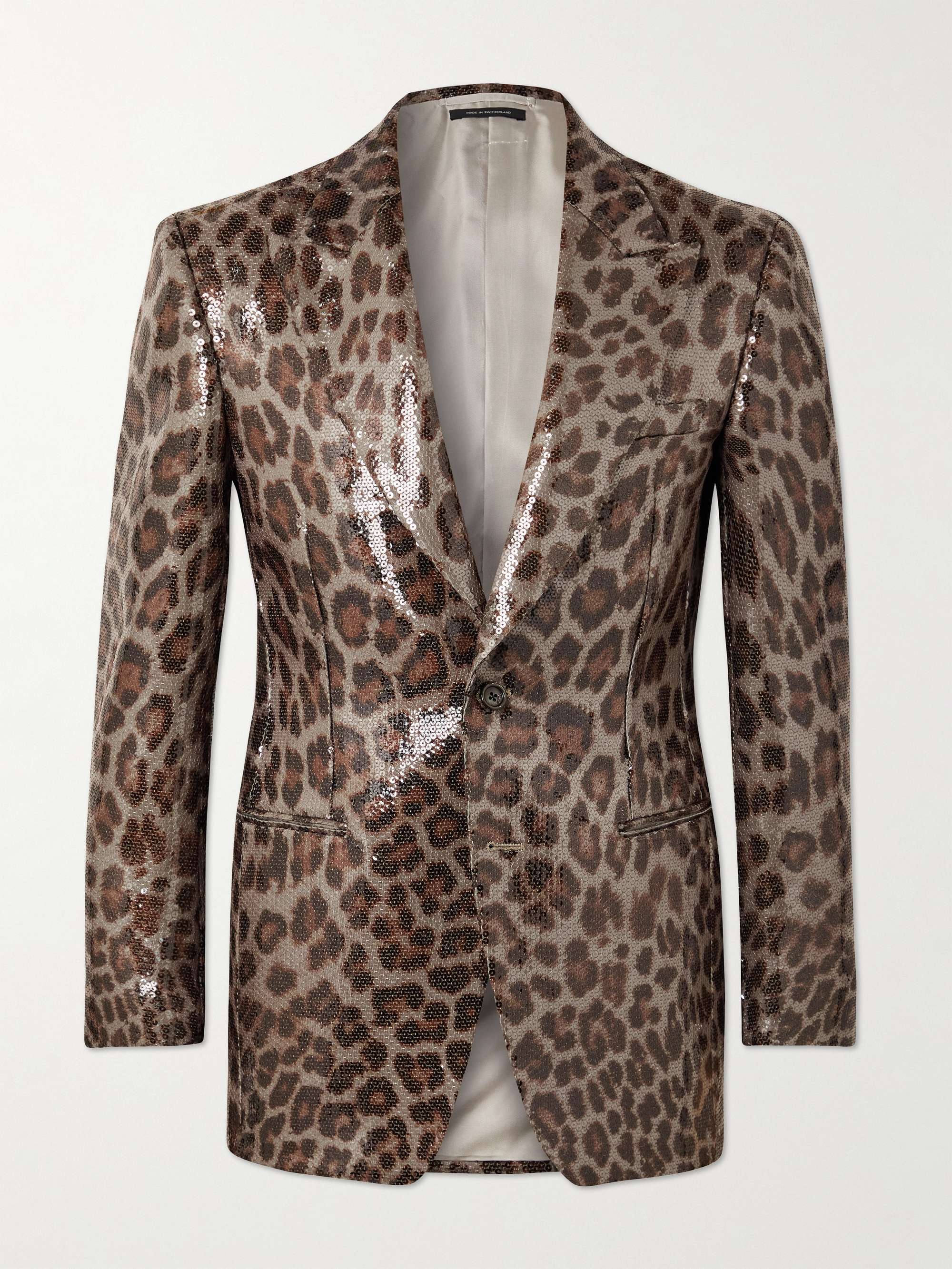 TOM FORD Slim-Fit Leopard-Print Sequinned Wool-Blend Tuxedo Jacket