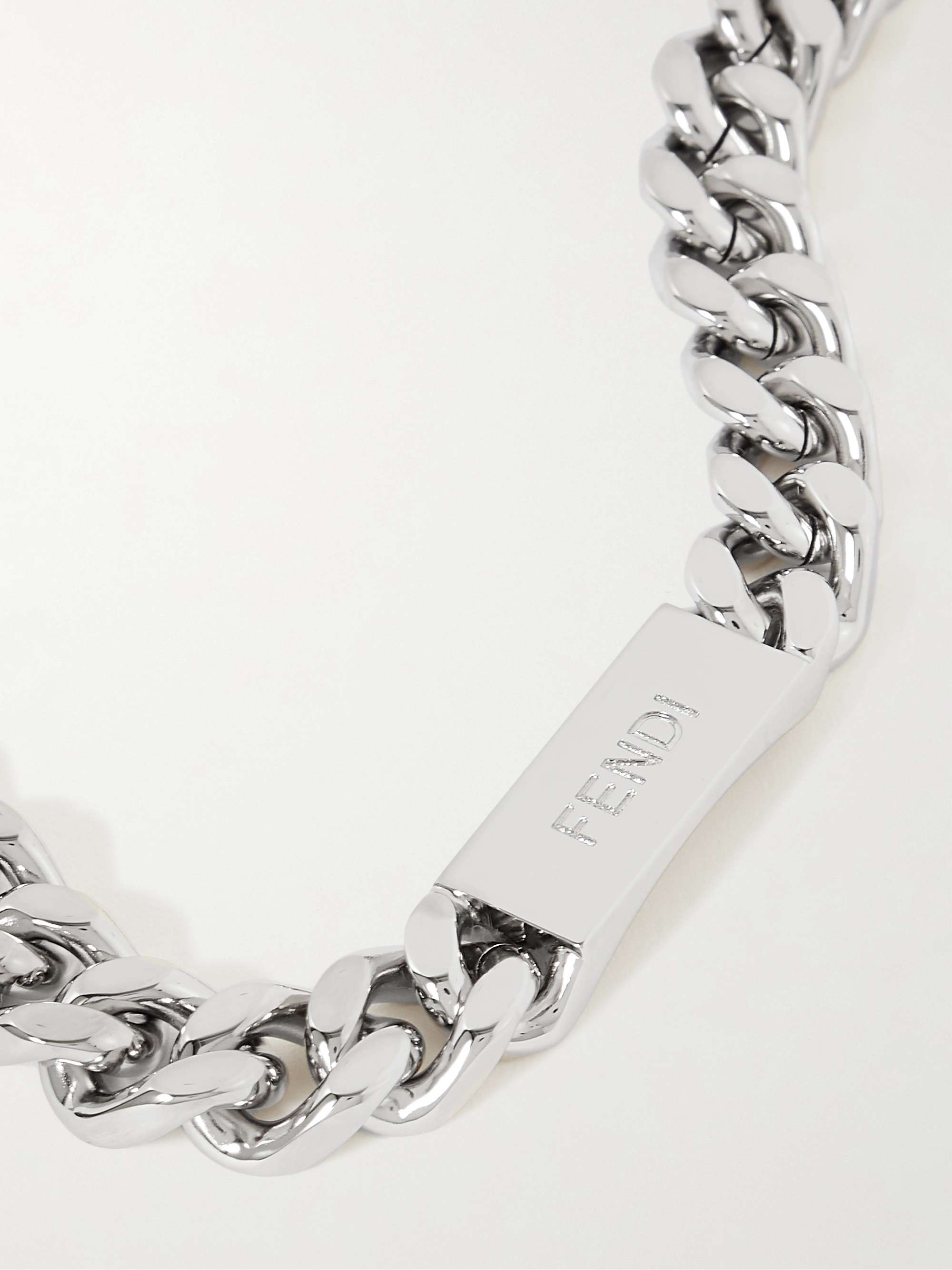 FENDI Logo-Engraved Silver-Tone Bracelet