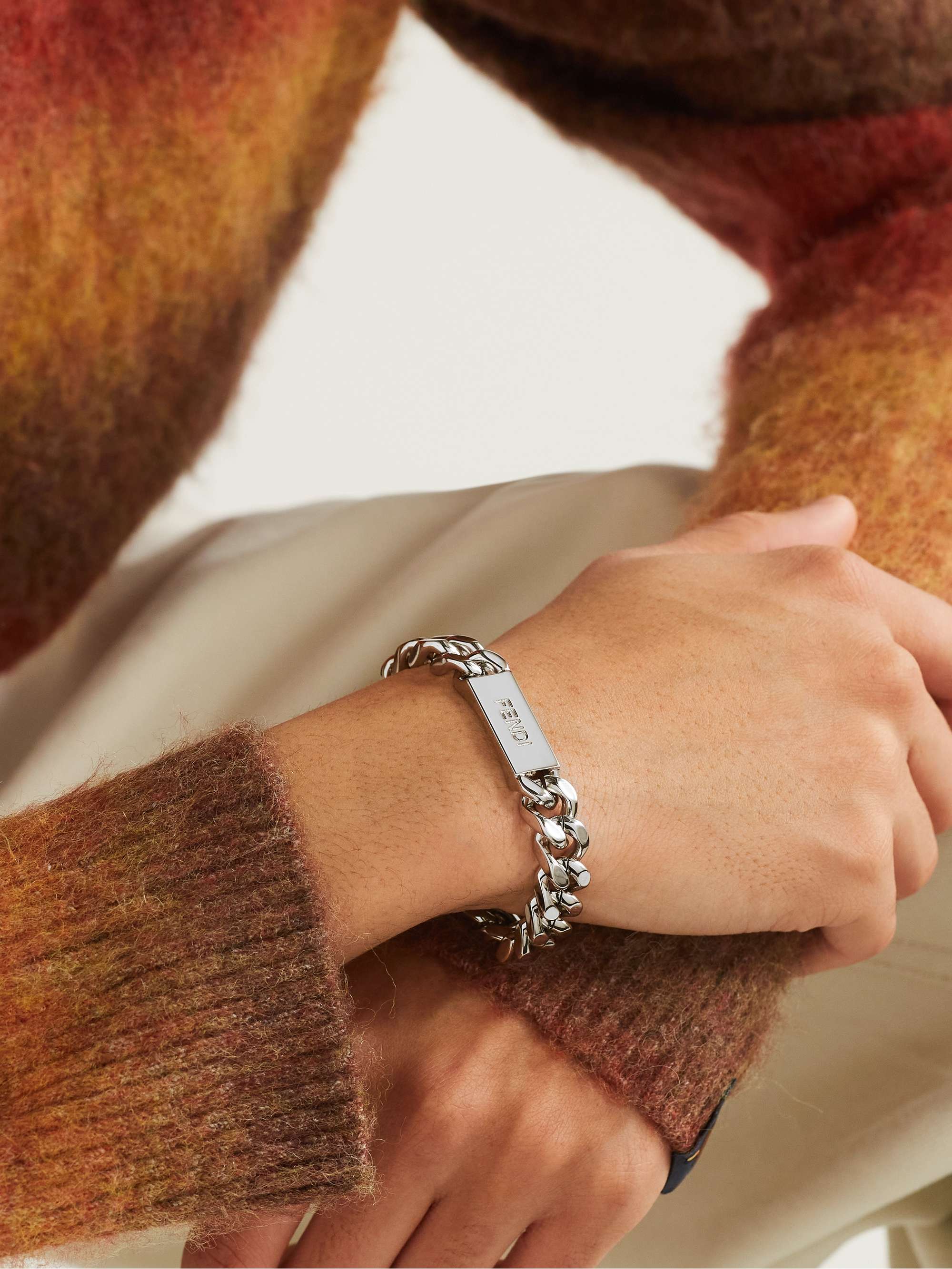 FENDI Logo-Engraved Silver-Tone Bracelet