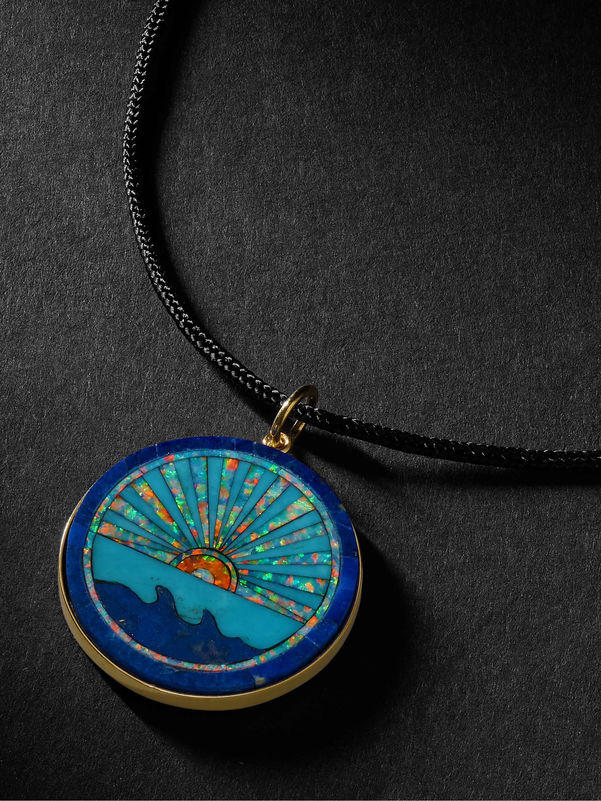 JACQUIE AICHE Gold, Turquoise, Lapis and Cord Pendant Necklace