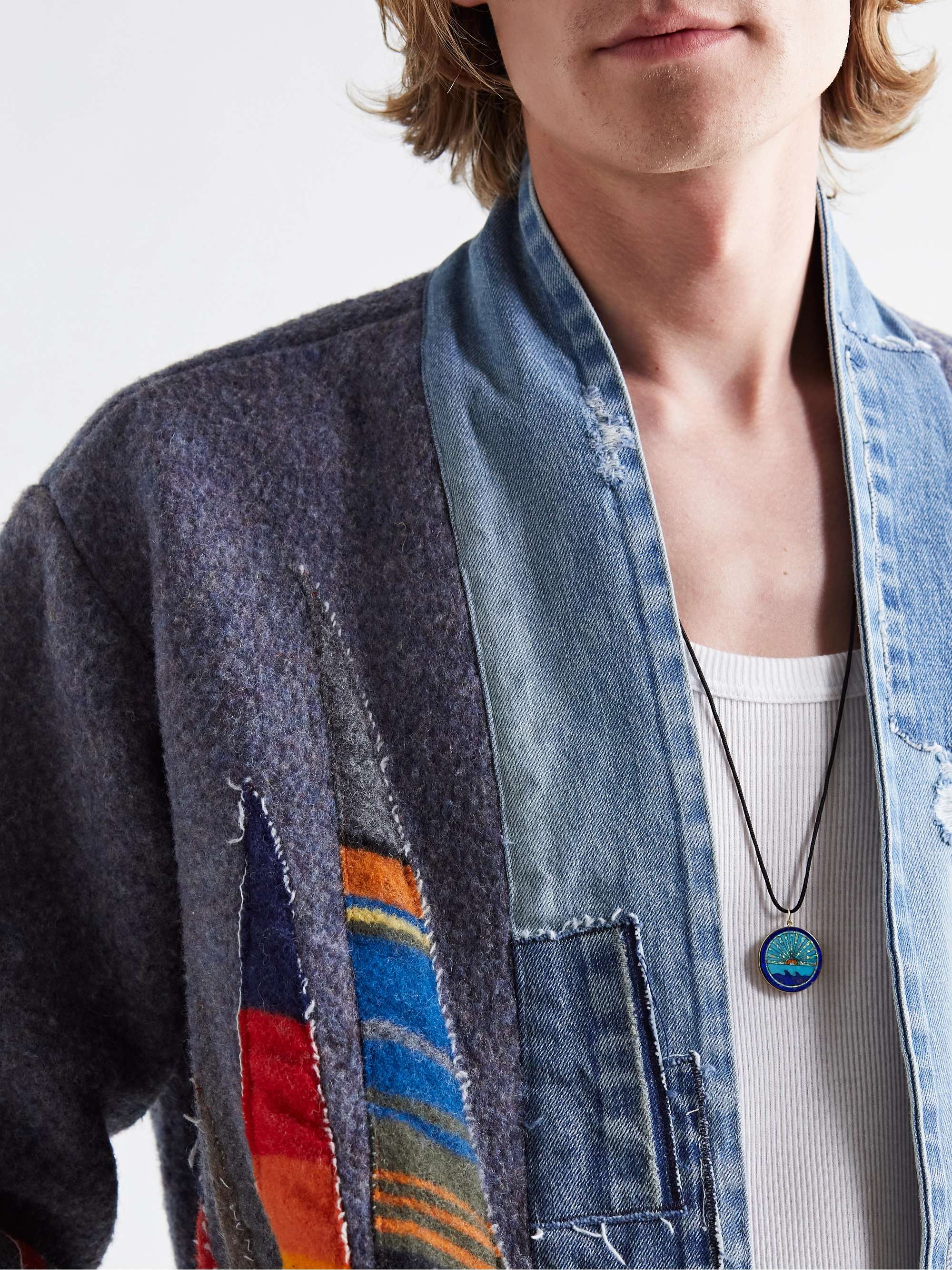 JACQUIE AICHE Gold, Turquoise, Lapis and Cord Pendant Necklace