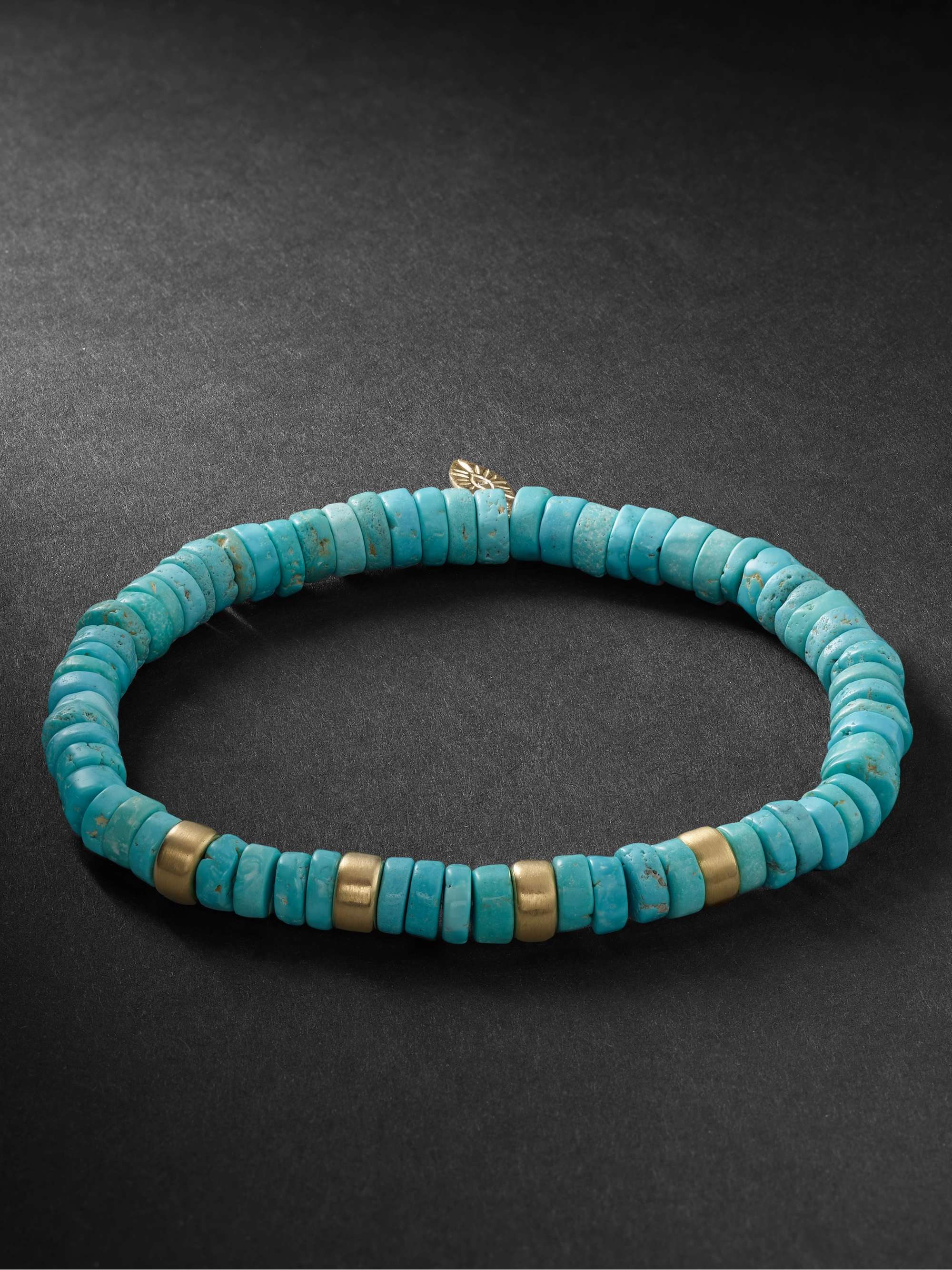 Jacquie Aiche 4 Spaced Out Gold Beads + Turquoise Beaded Stretch Bracelet