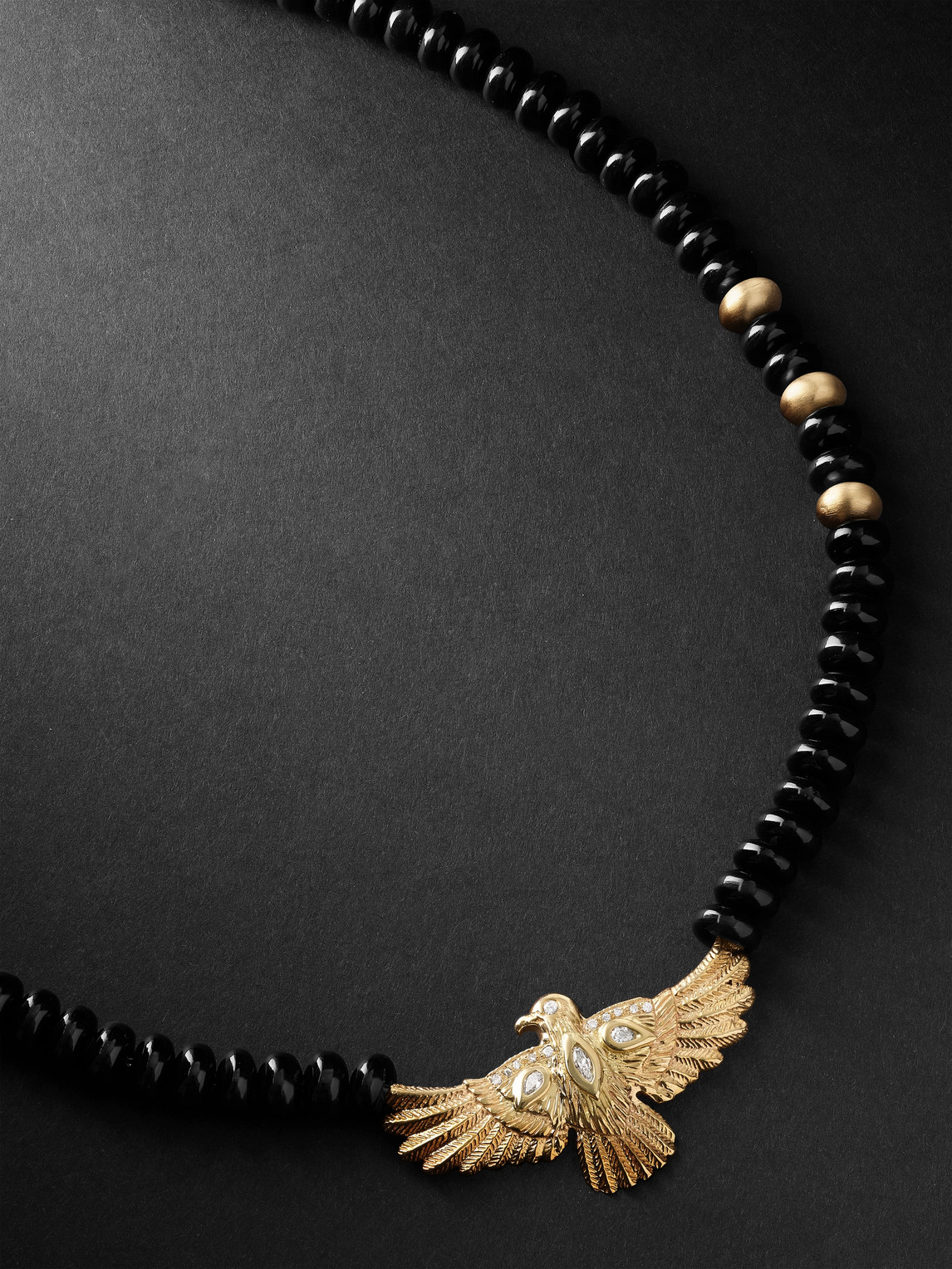 Gold, Onyx and Diamond Beaded Necklace
