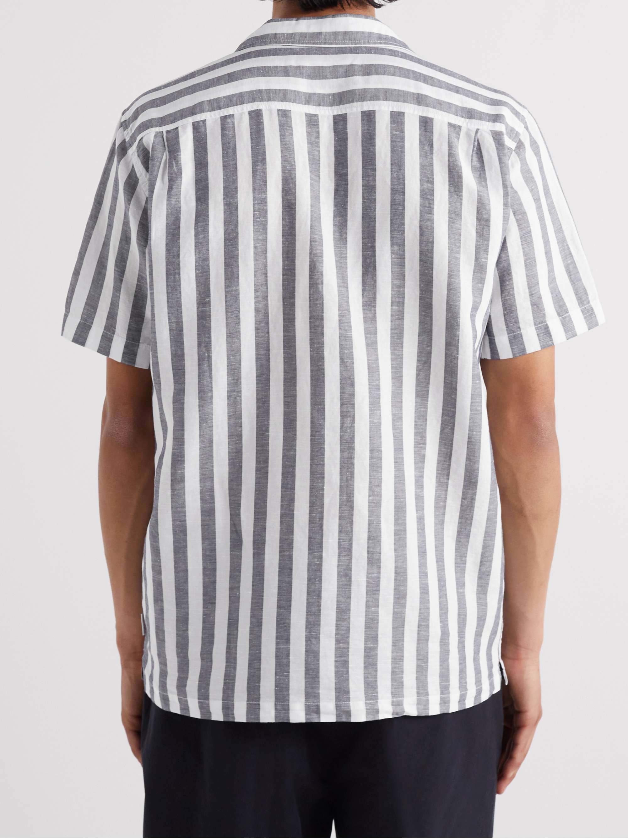 ORLEBAR BROWN Hibbert Camp-Collar Striped Linen and Cotton-Blend Shirt