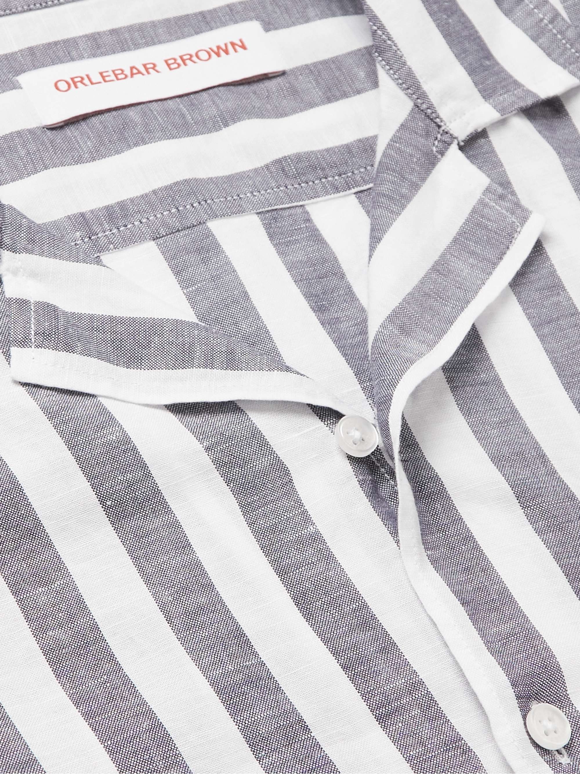 ORLEBAR BROWN Hibbert Camp-Collar Striped Linen and Cotton-Blend Shirt