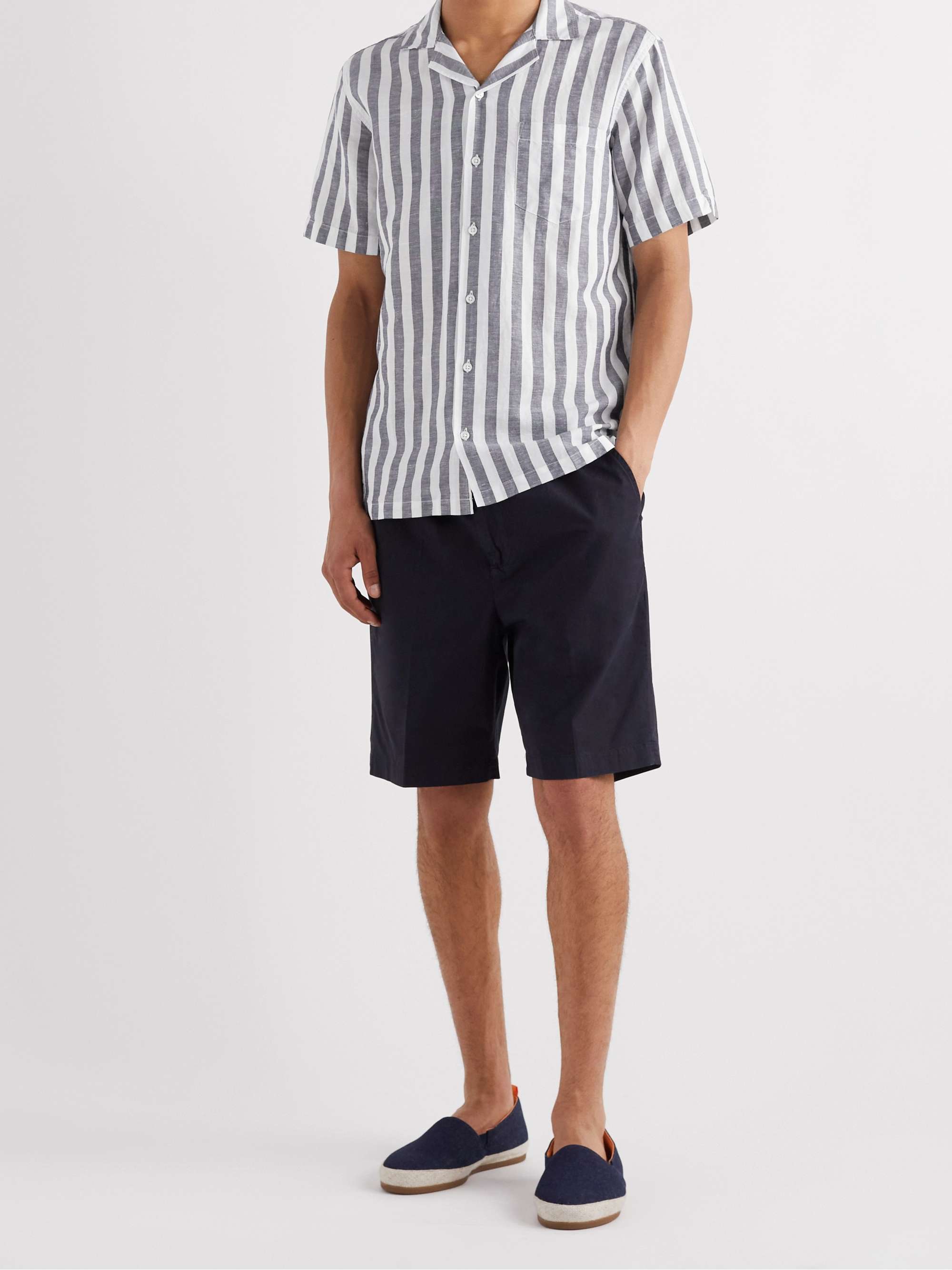 ORLEBAR BROWN Hibbert Camp-Collar Striped Linen and Cotton-Blend Shirt