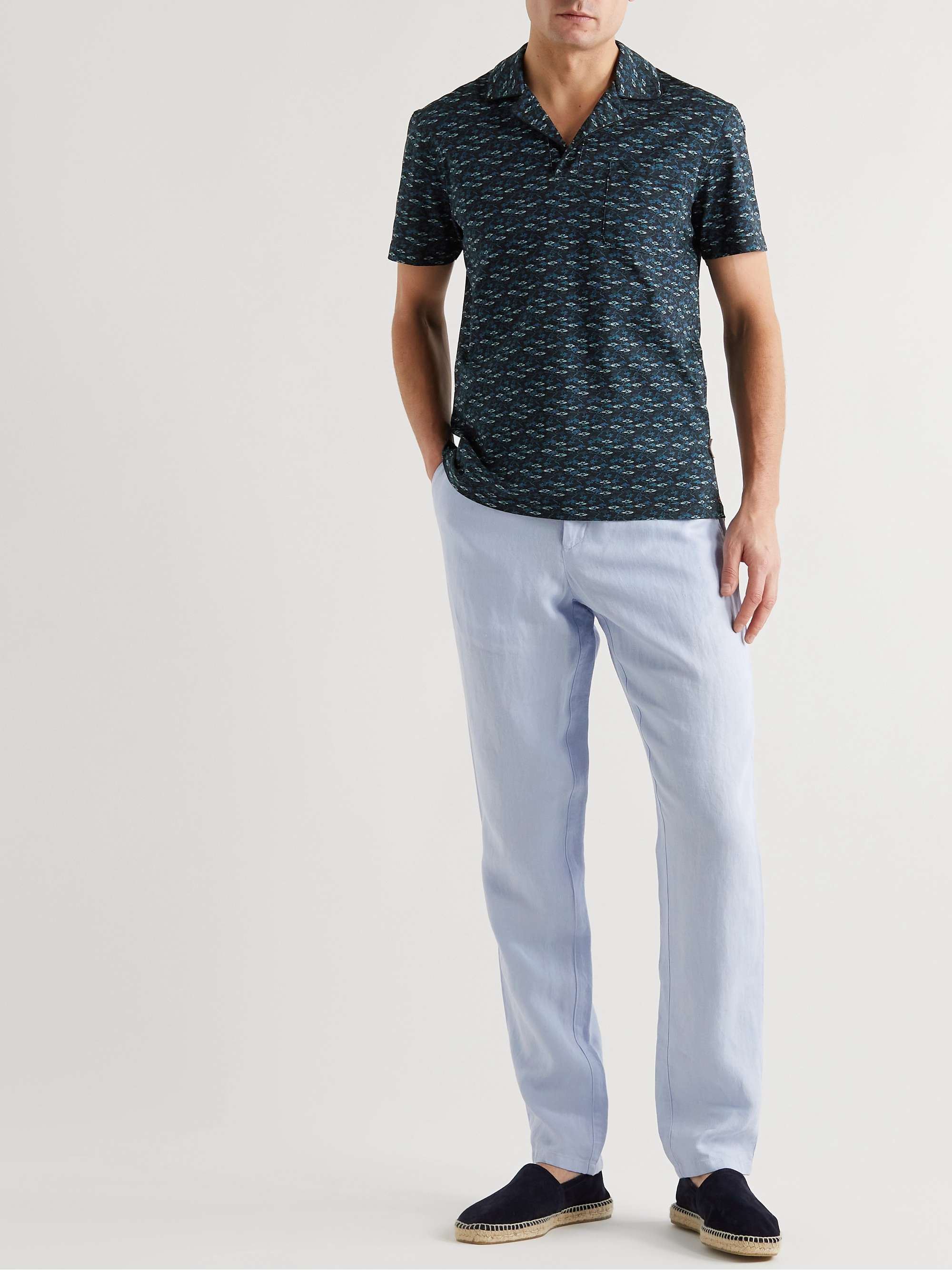ORLEBAR BROWN Slim-Fit Camp-Collar Printed Cotton-Piqué Polo Shirt