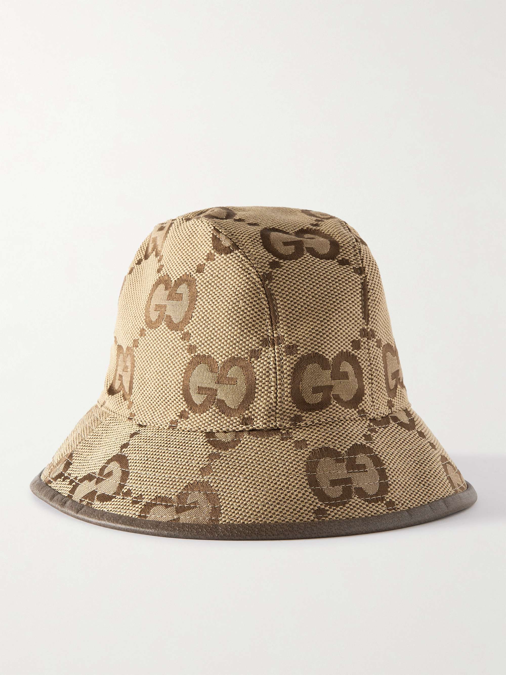 GUCCI Leather-Trimmed Monogrammed Cotton-Blend Canvas Bucket Hat | MR PORTER