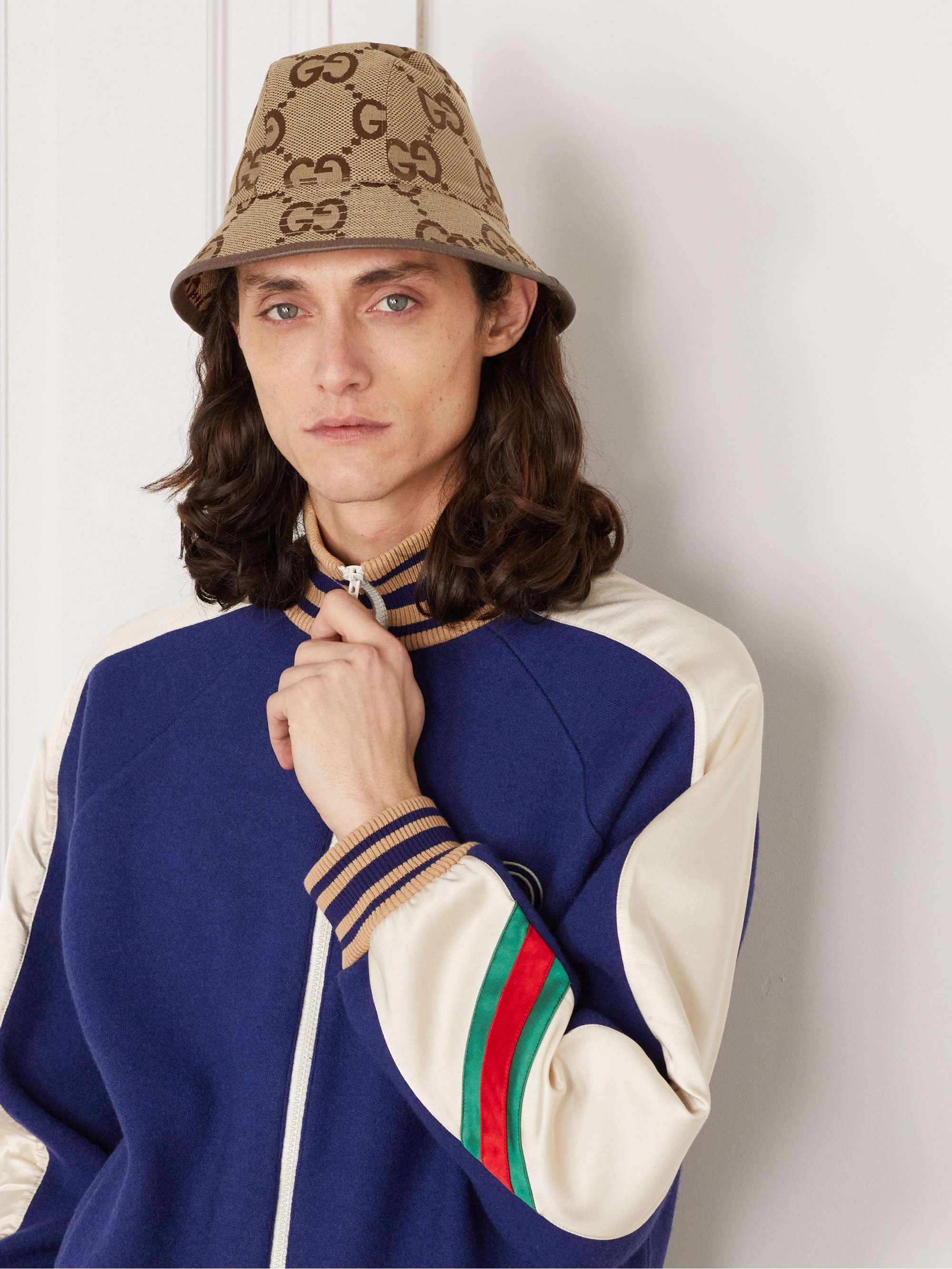 GUCCI Leather-Trimmed Monogrammed Cotton-Blend Canvas Bucket Hat