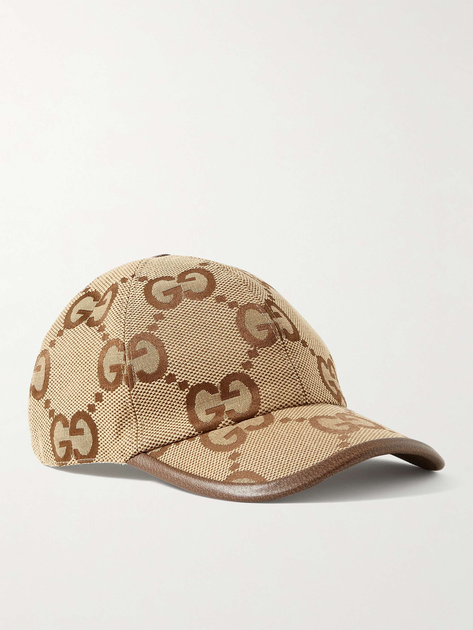 GUCCI Leather-Trimmed Monogrammed Canvas Baseball Cap | MR PORTER