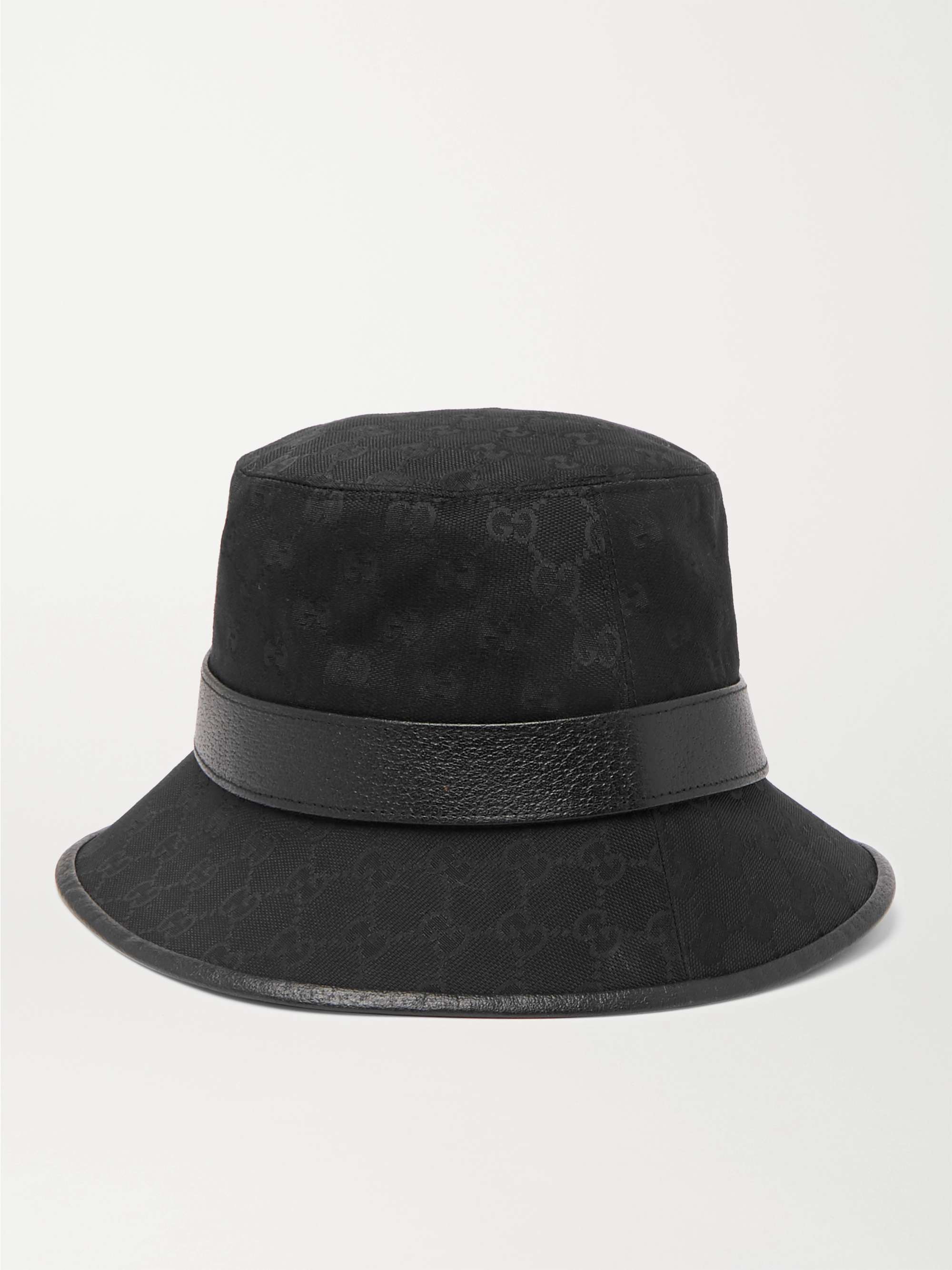 GUCCI Leather-Trimmed Monogrammed Canvas Bucket Hat