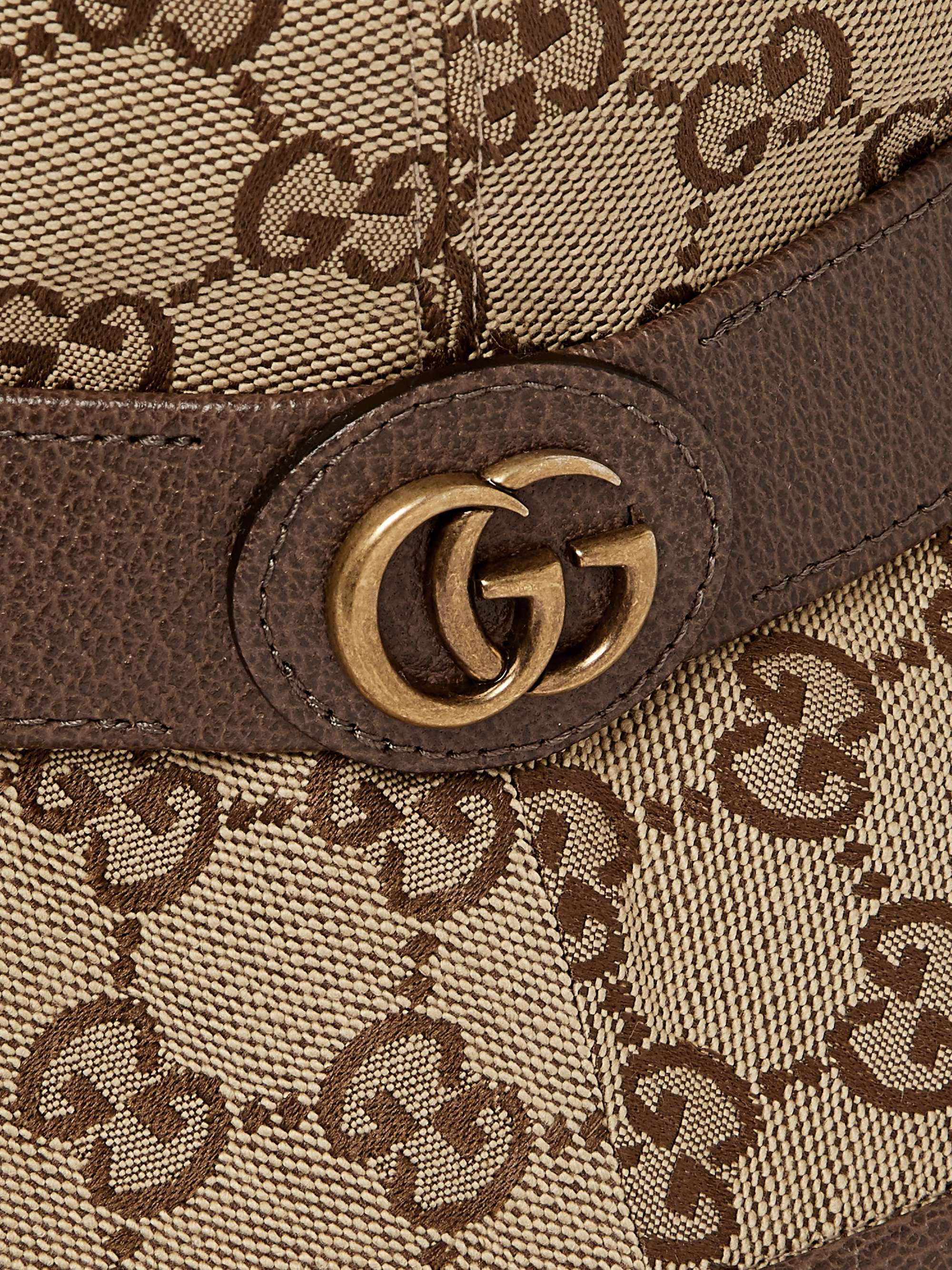 GUCCI Leather-Trimmed Monogrammed Canvas Bucket Hat