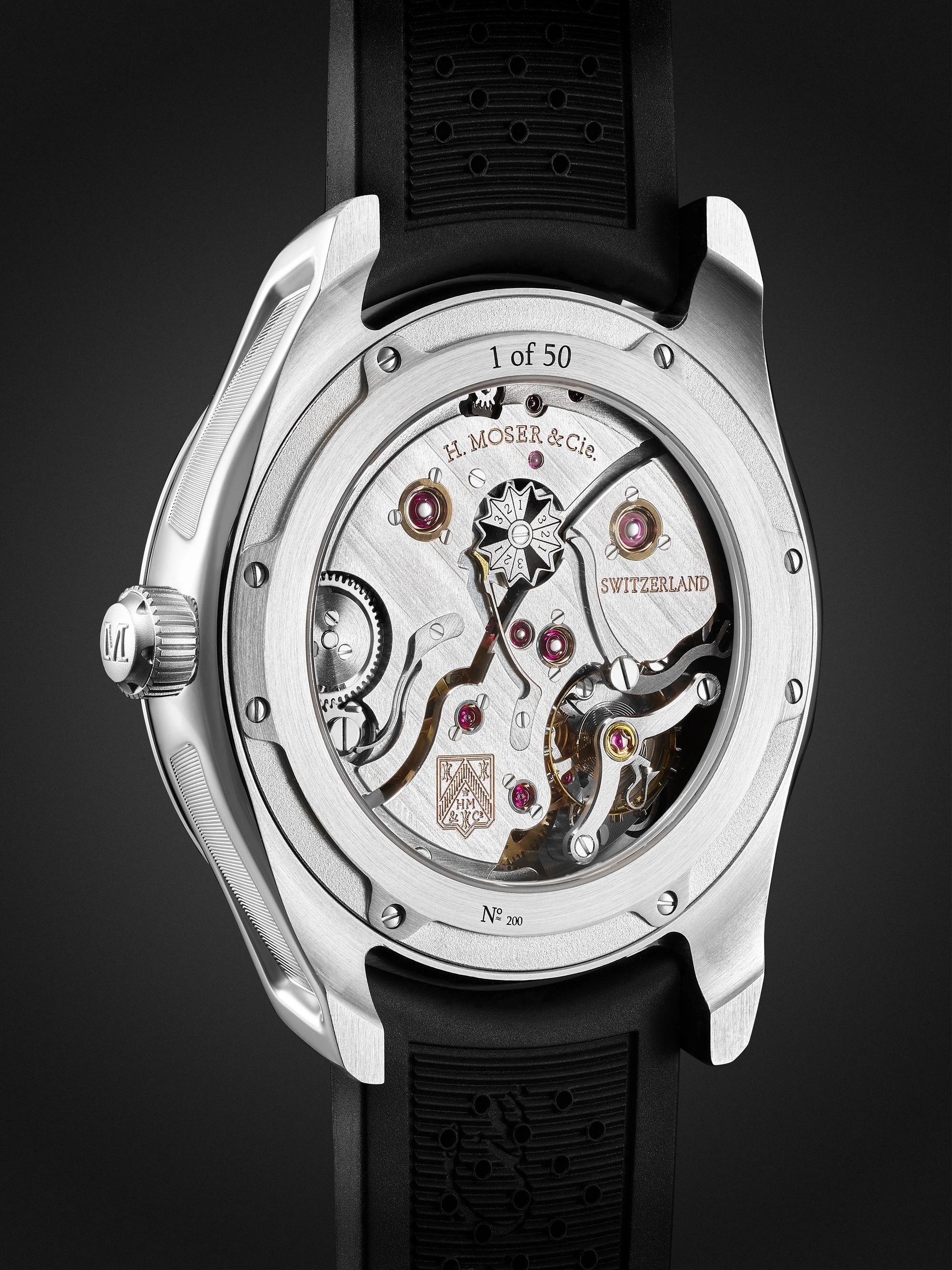 H. MOSER & CIE. Pioneer Limited Edition Hand-Wound Perpetual Calendar 42.8mm Stainless Steel and Rubber Watch, Ref. No. 3808-1201