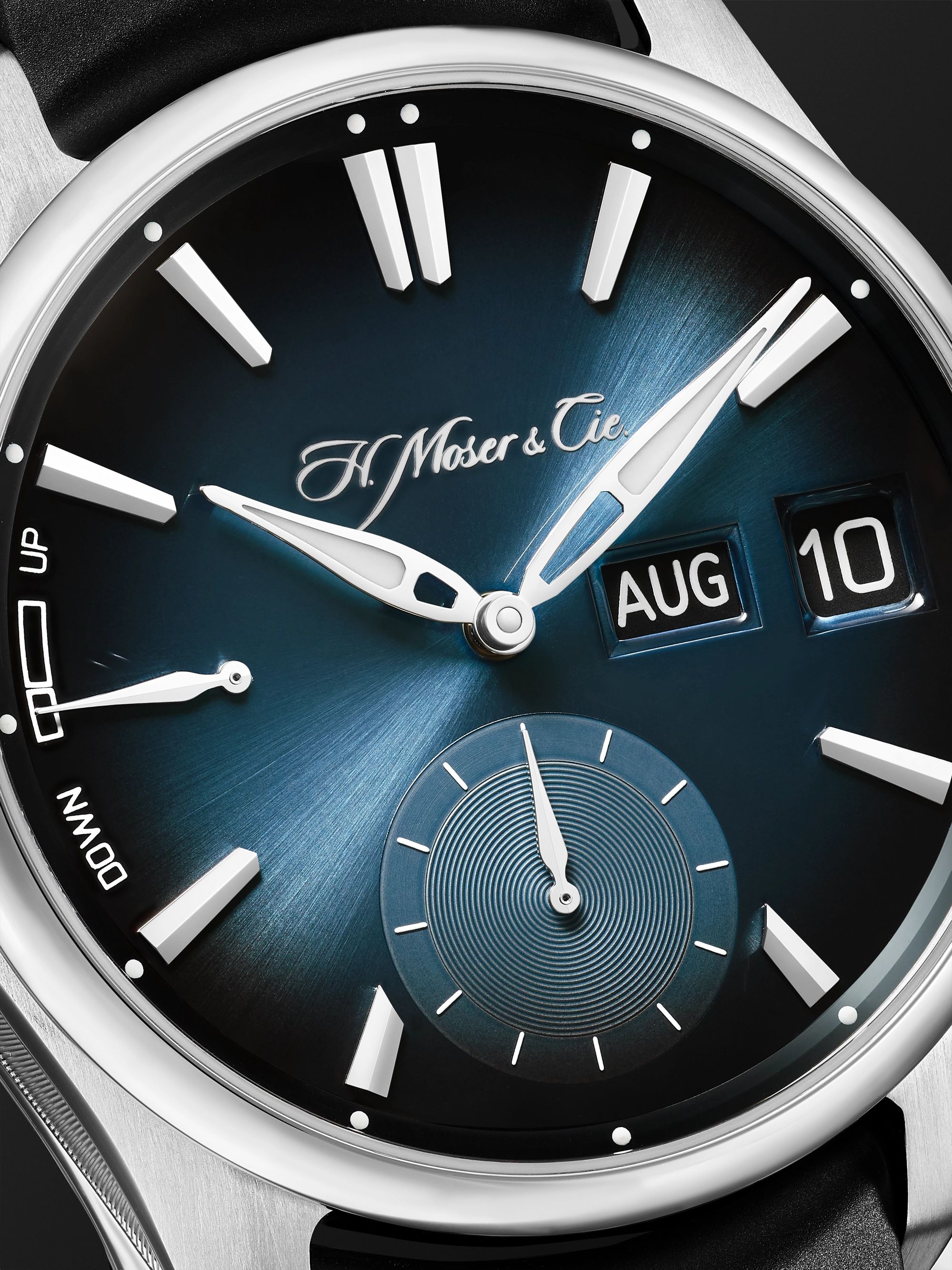 H. MOSER & CIE. Pioneer Limited Edition Hand-Wound Perpetual Calendar 42.8mm Stainless Steel and Rubber Watch, Ref. No. 3808-1201
