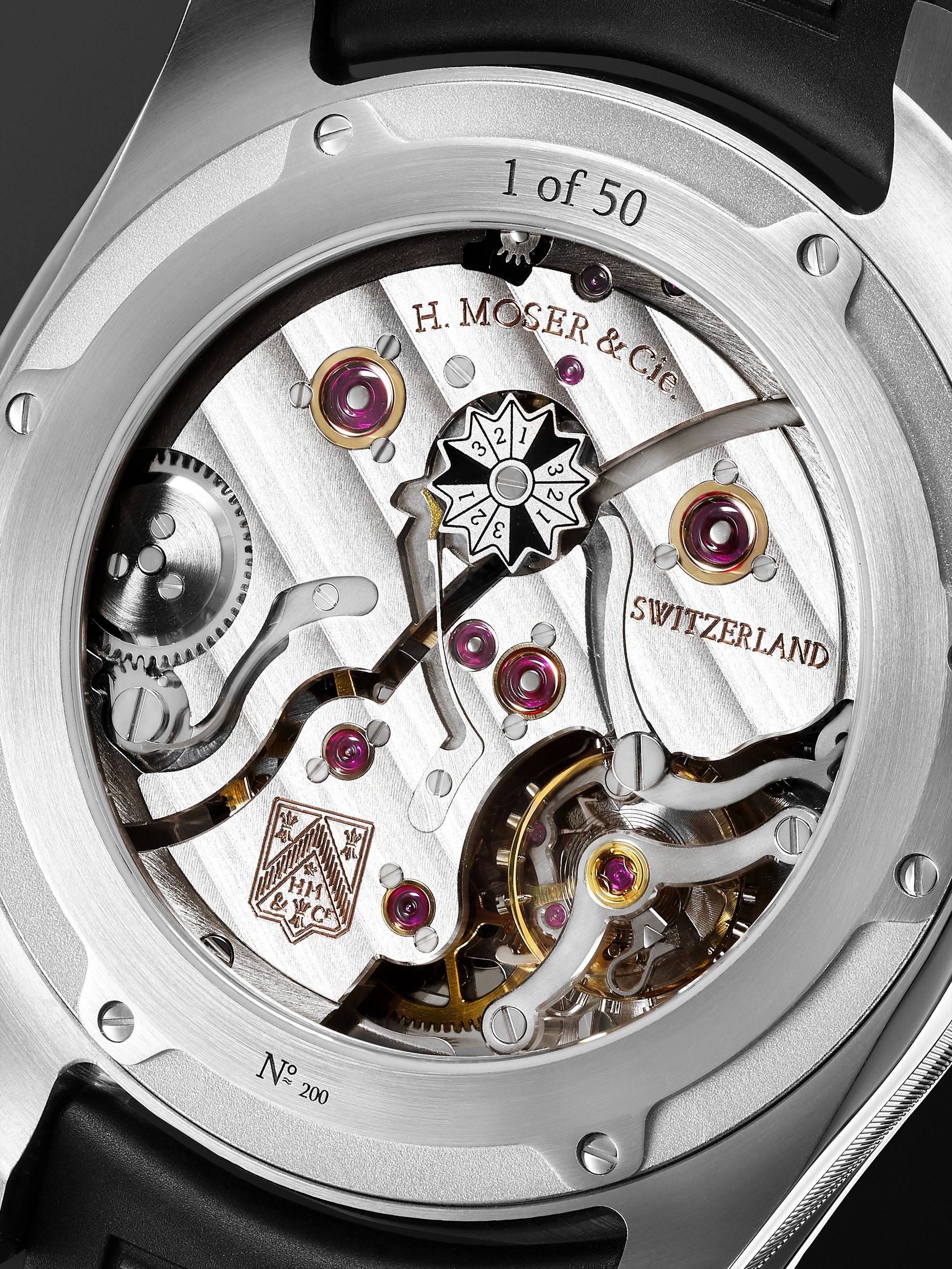 H. MOSER & CIE. Pioneer Limited Edition Hand-Wound Perpetual Calendar 42.8mm Stainless Steel and Rubber Watch, Ref. No. 3808-1201