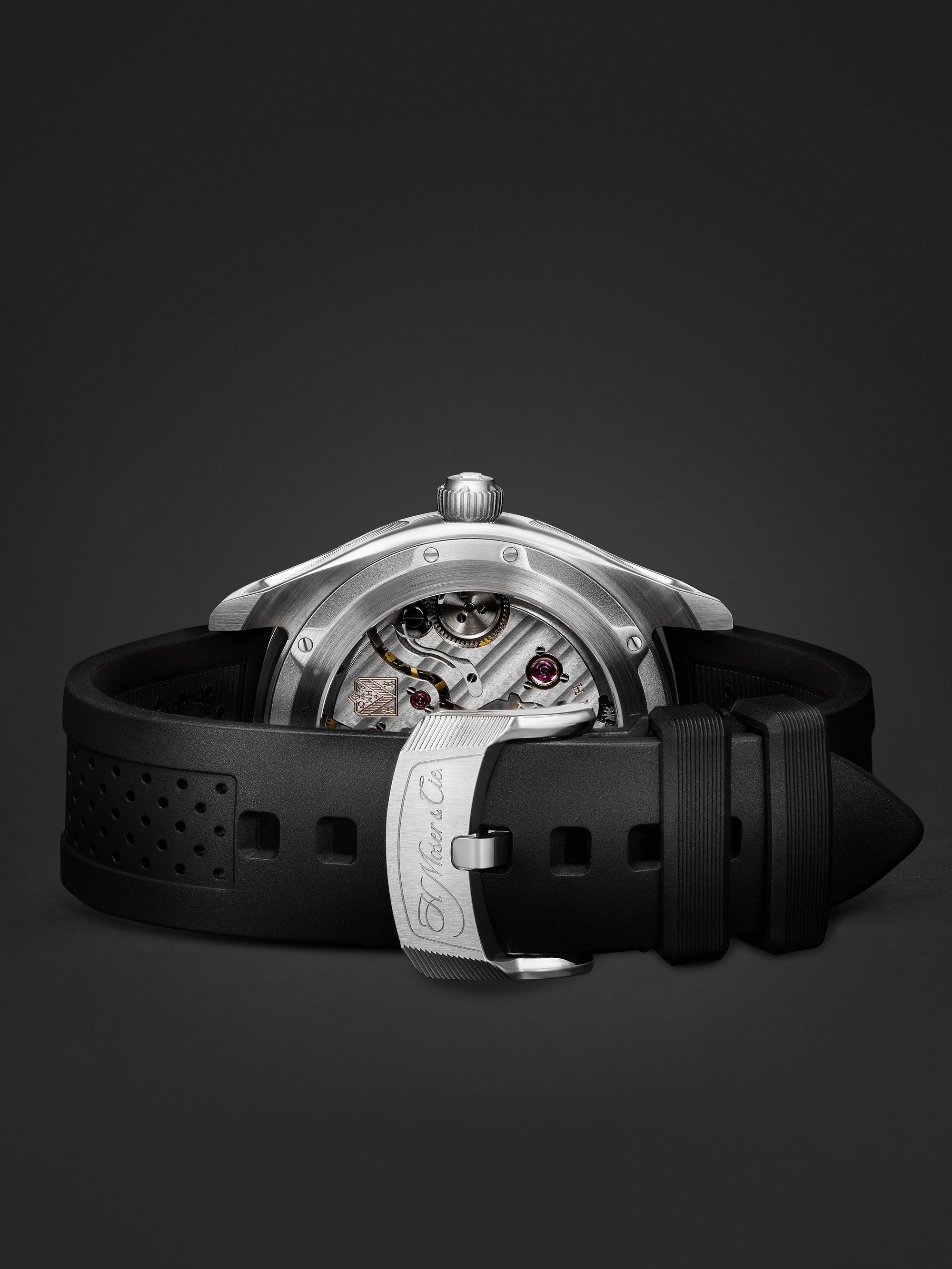 H. MOSER & CIE. Pioneer Limited Edition Hand-Wound Perpetual Calendar 42.8mm Stainless Steel and Rubber Watch, Ref. No. 3808-1201