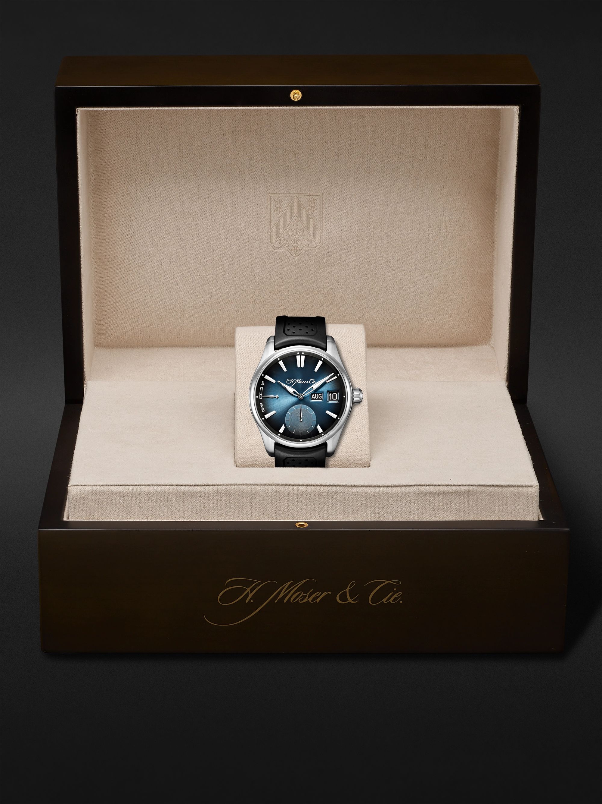 H. MOSER & CIE. Pioneer Limited Edition Hand-Wound Perpetual Calendar 42.8mm Stainless Steel and Rubber Watch, Ref. No. 3808-1201