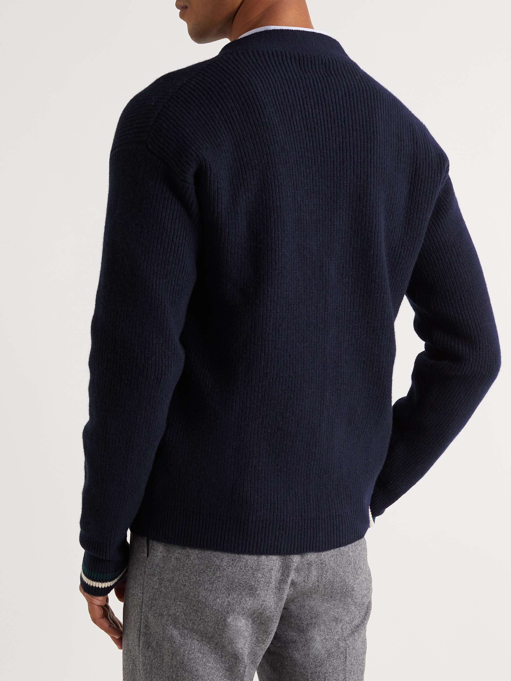 KINGSMAN Stripe-Trimmed Wool Cardigan