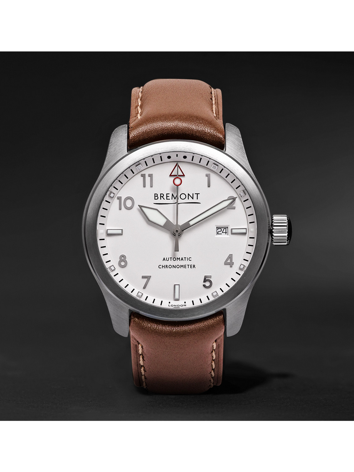 SOLO White Automatic 43mm Steel and Leather Watch, Ref. SOLO43-WS-R-S