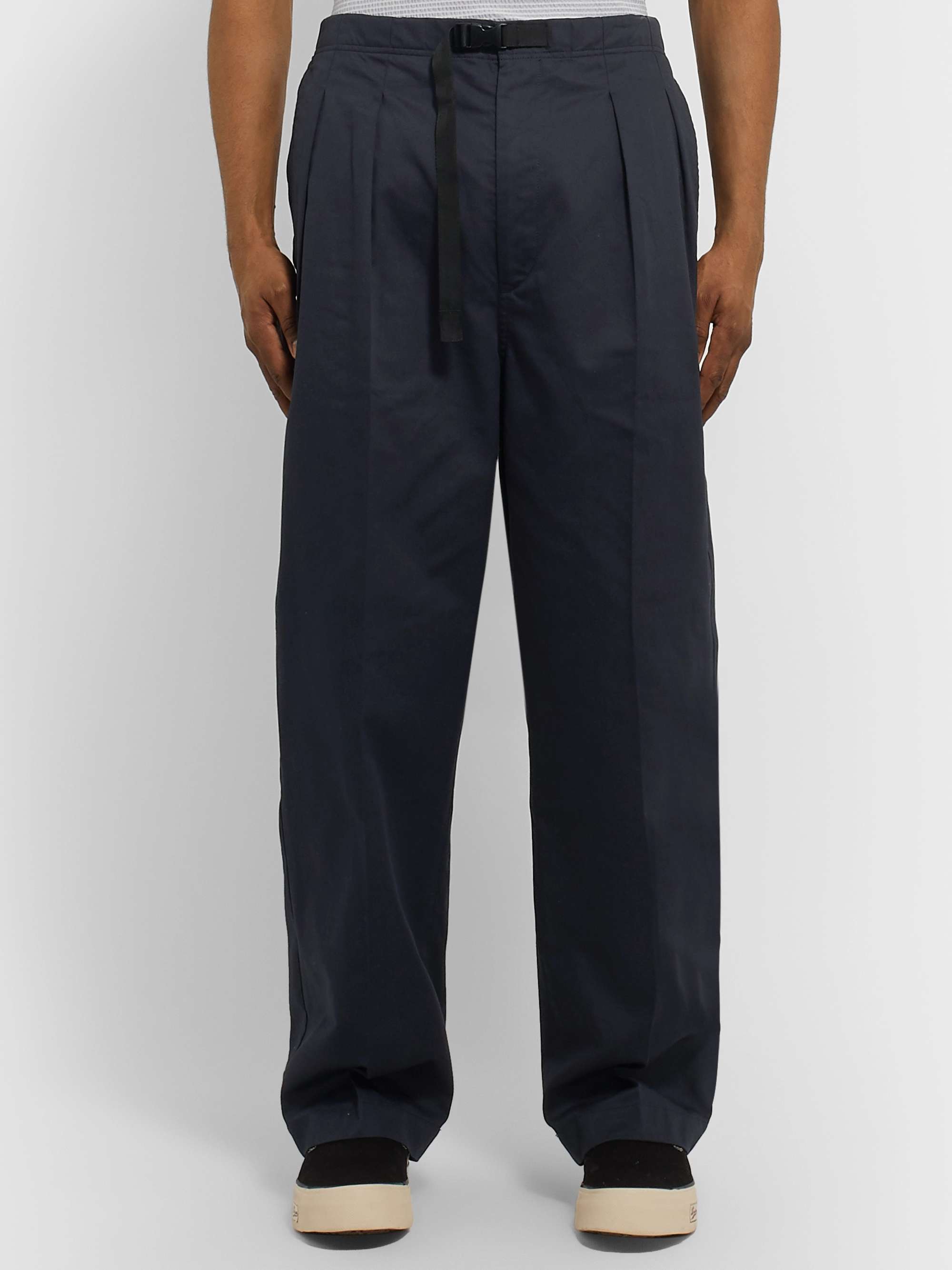 CHIMALA Tapered Belted Pleated Cotton-Poplin Trousers