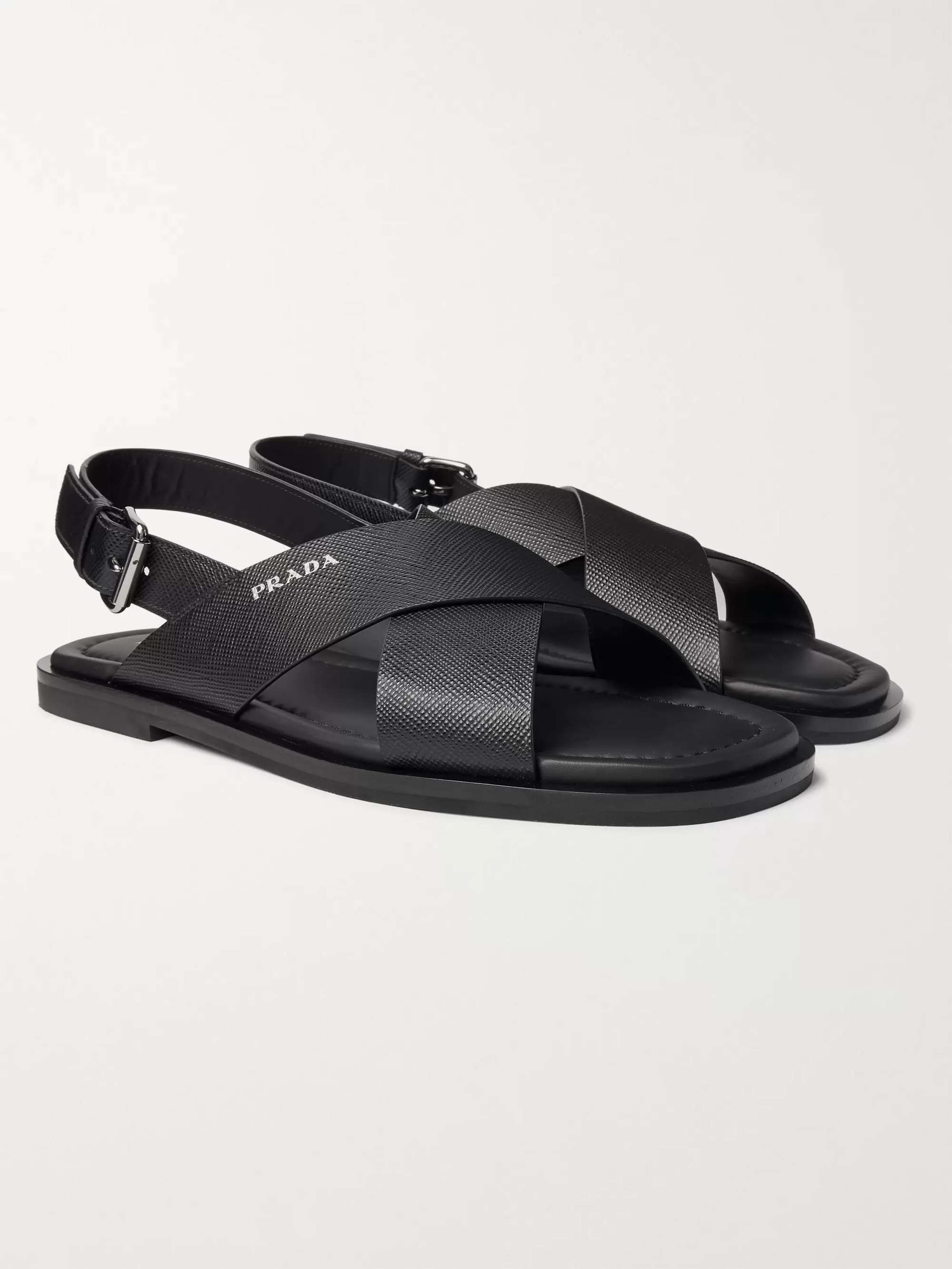 PRADA Logo-Detailed Saffiano Leather Sandals