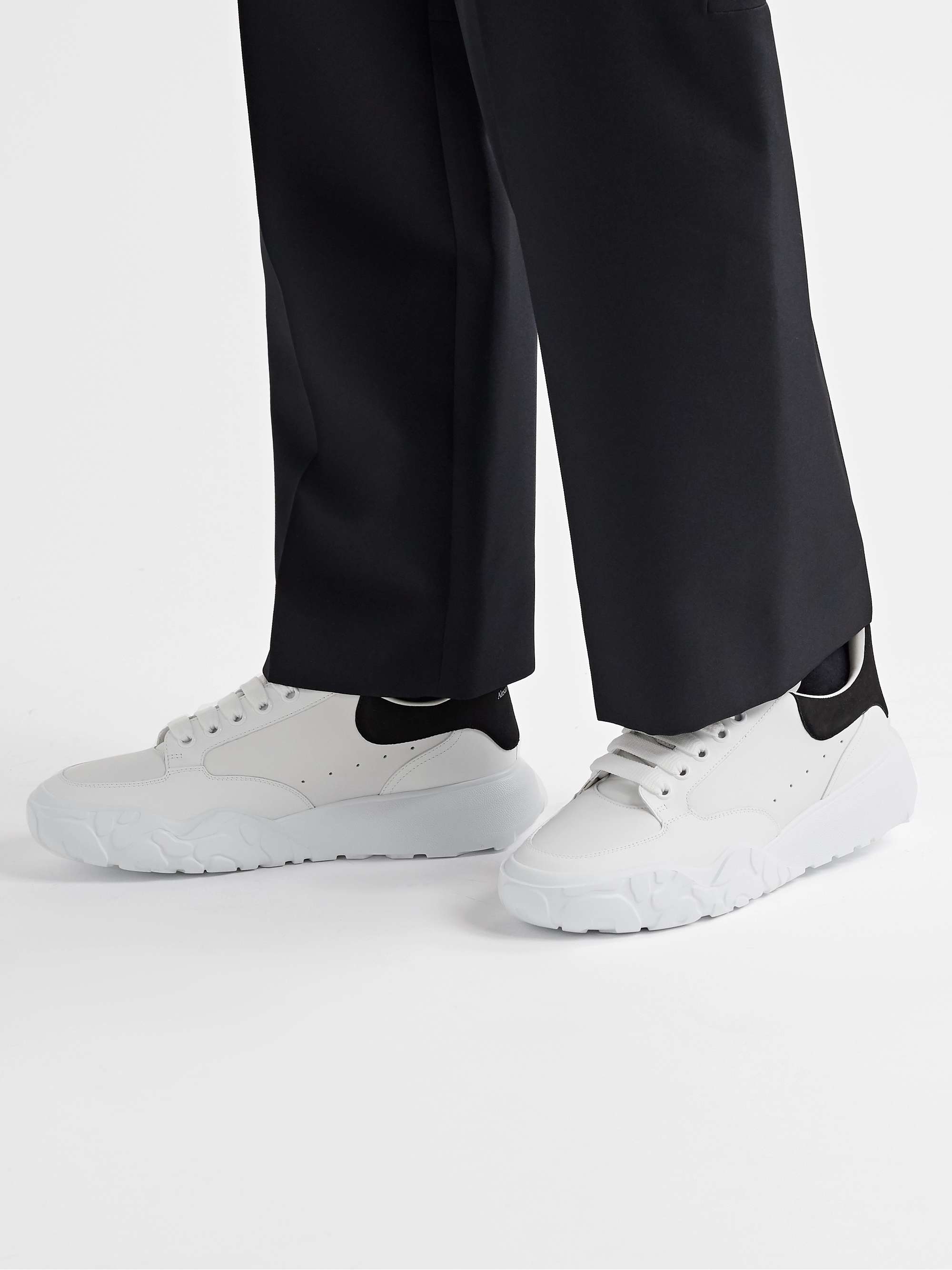 ALEXANDER MCQUEEN Exaggerated-Sole Suede-Trimmed Leather Sneakers