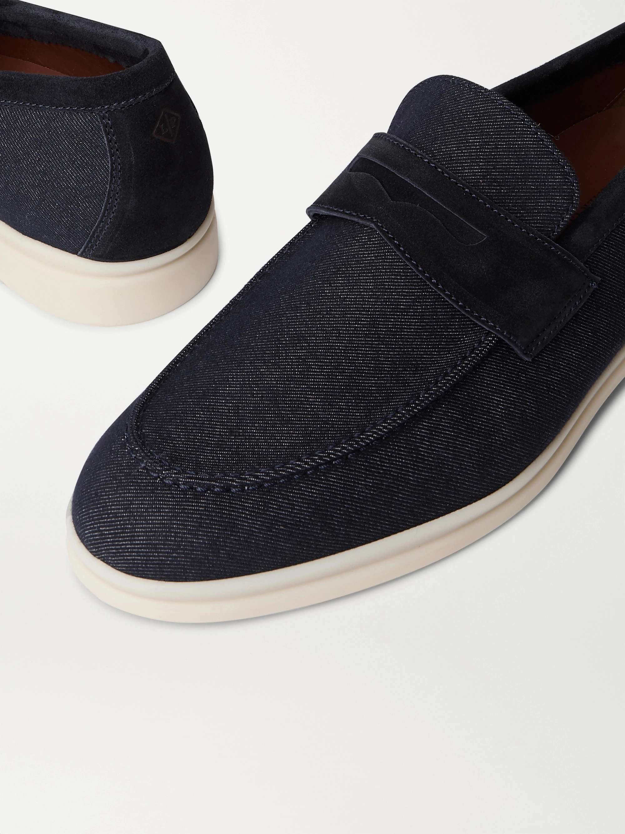 LORO PIANA Summer City Walk Suede-Trimmed Wool-Blend Denim Loafers