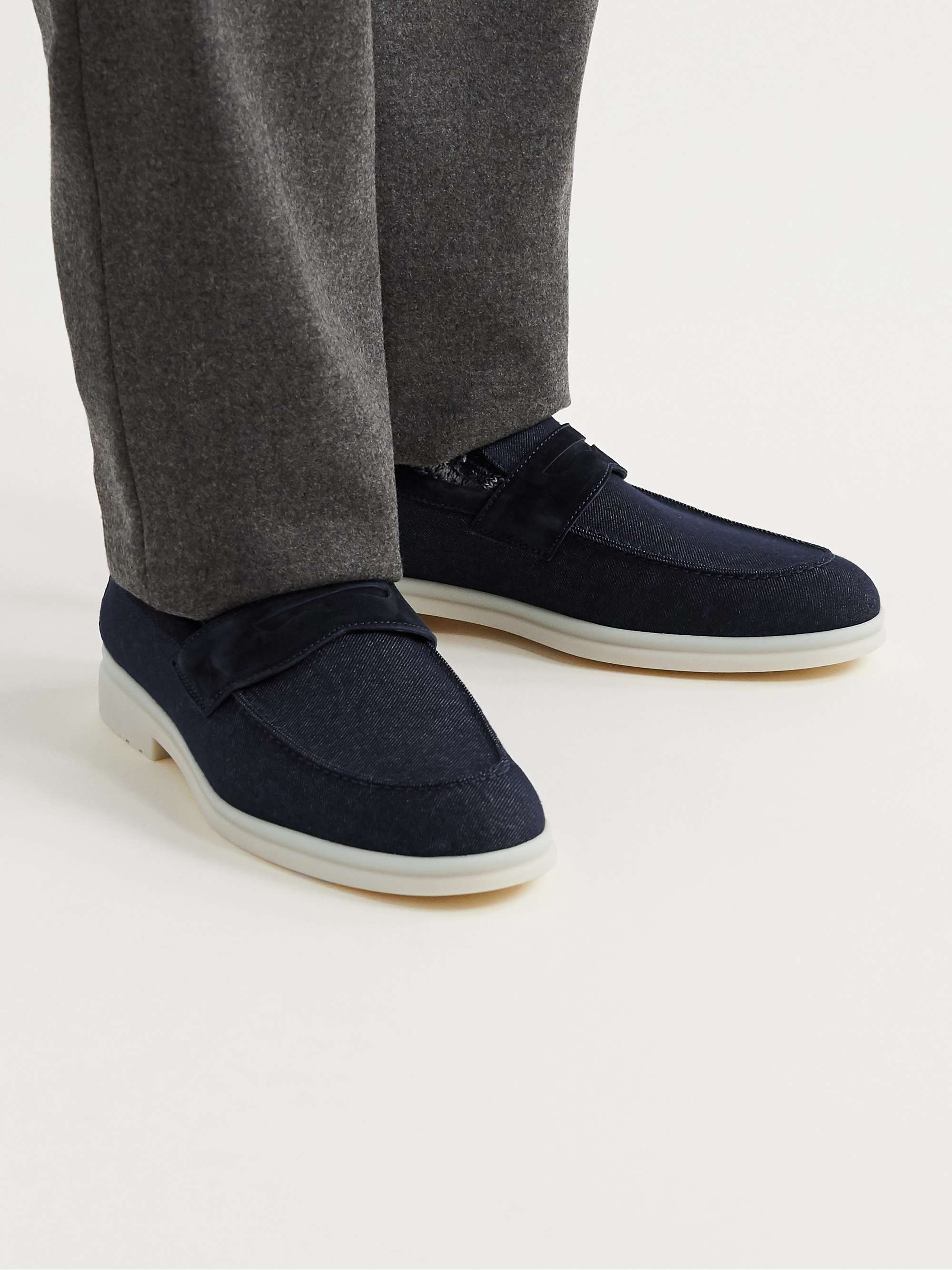 LORO PIANA Summer City Walk Suede-Trimmed Wool-Blend Denim Loafers