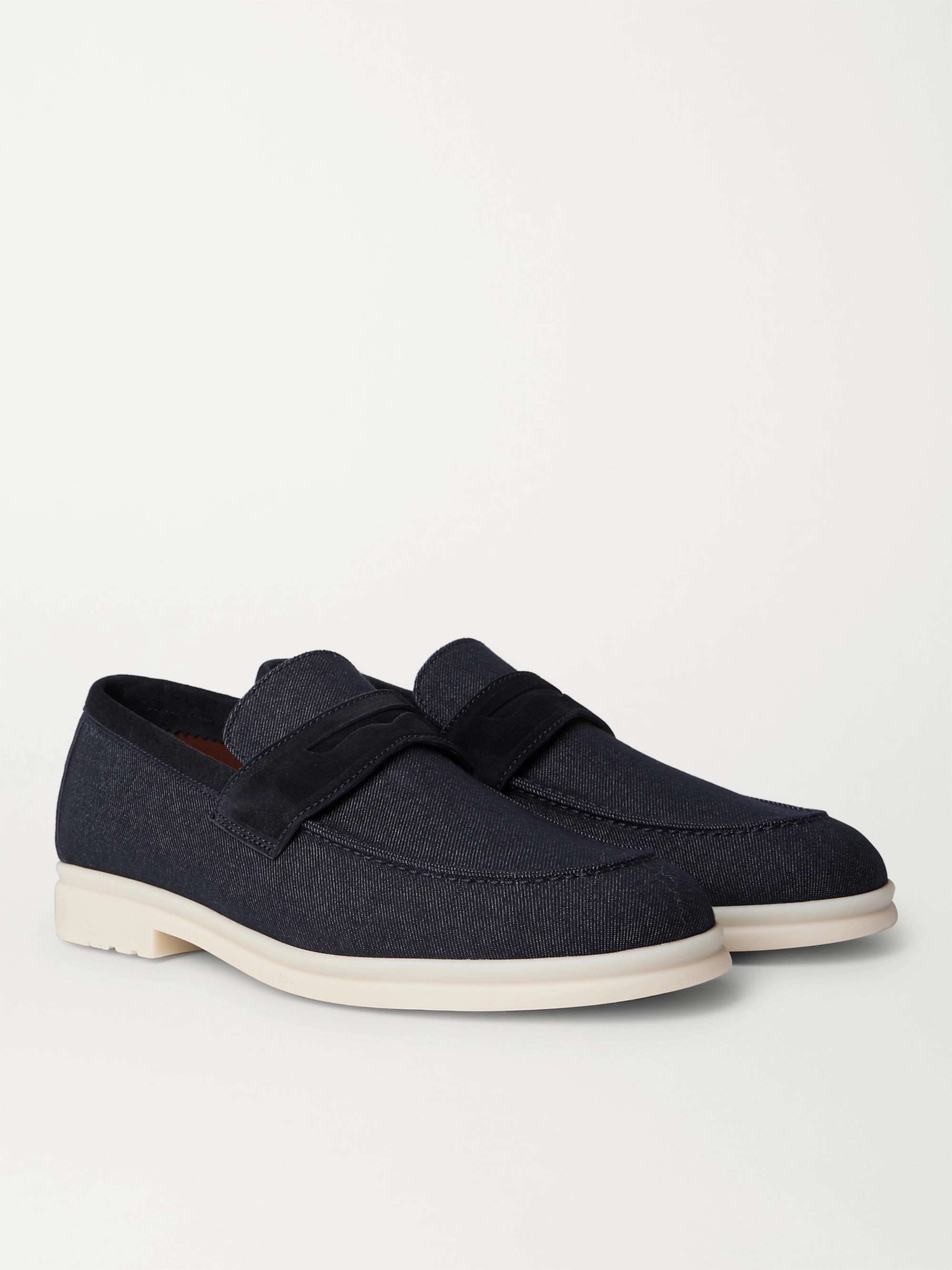 LORO PIANA Summer City Walk Suede-Trimmed Wool-Blend Denim Loafers