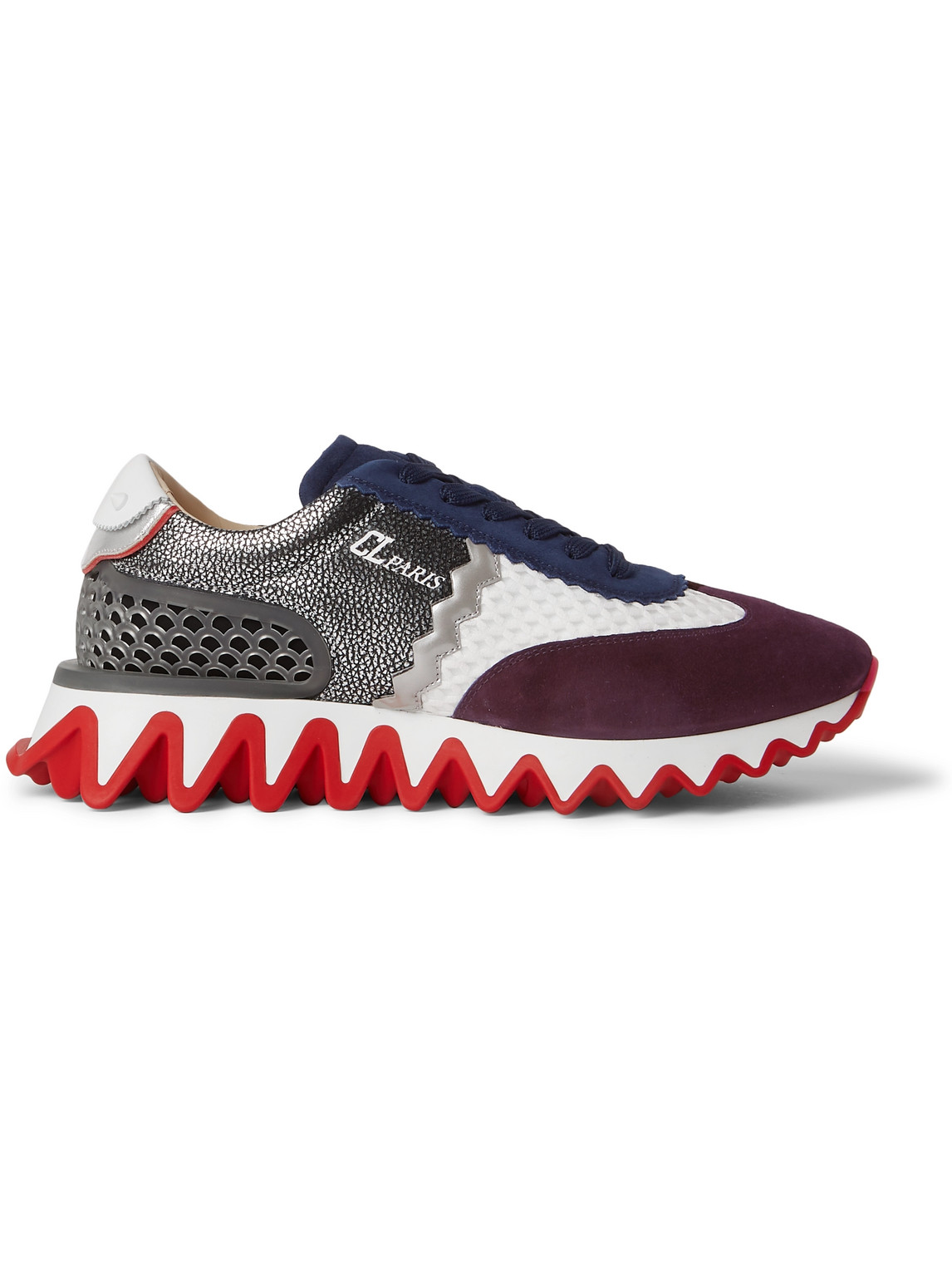 Christian Louboutin Loubishark Suede, Mesh, Rubber And Textured-leather Sneakers In Multi