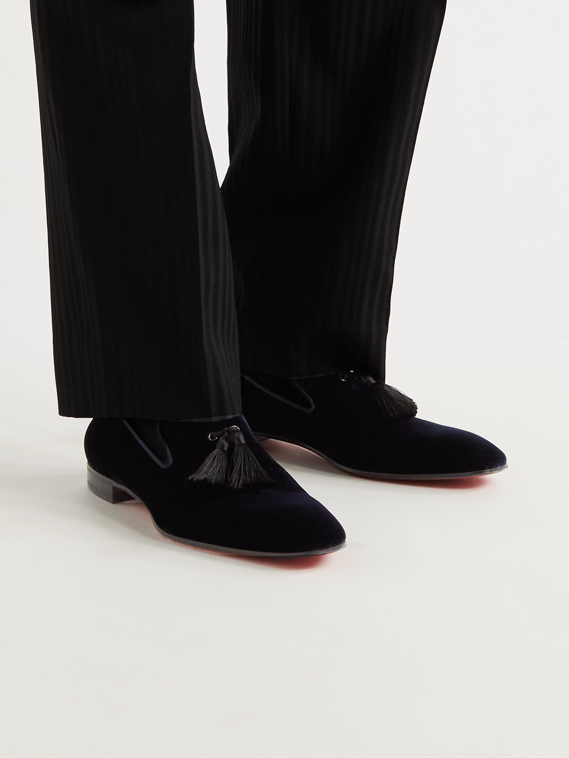 Christian Louboutin Officialito Velvet Tasselled Loafers In Blue