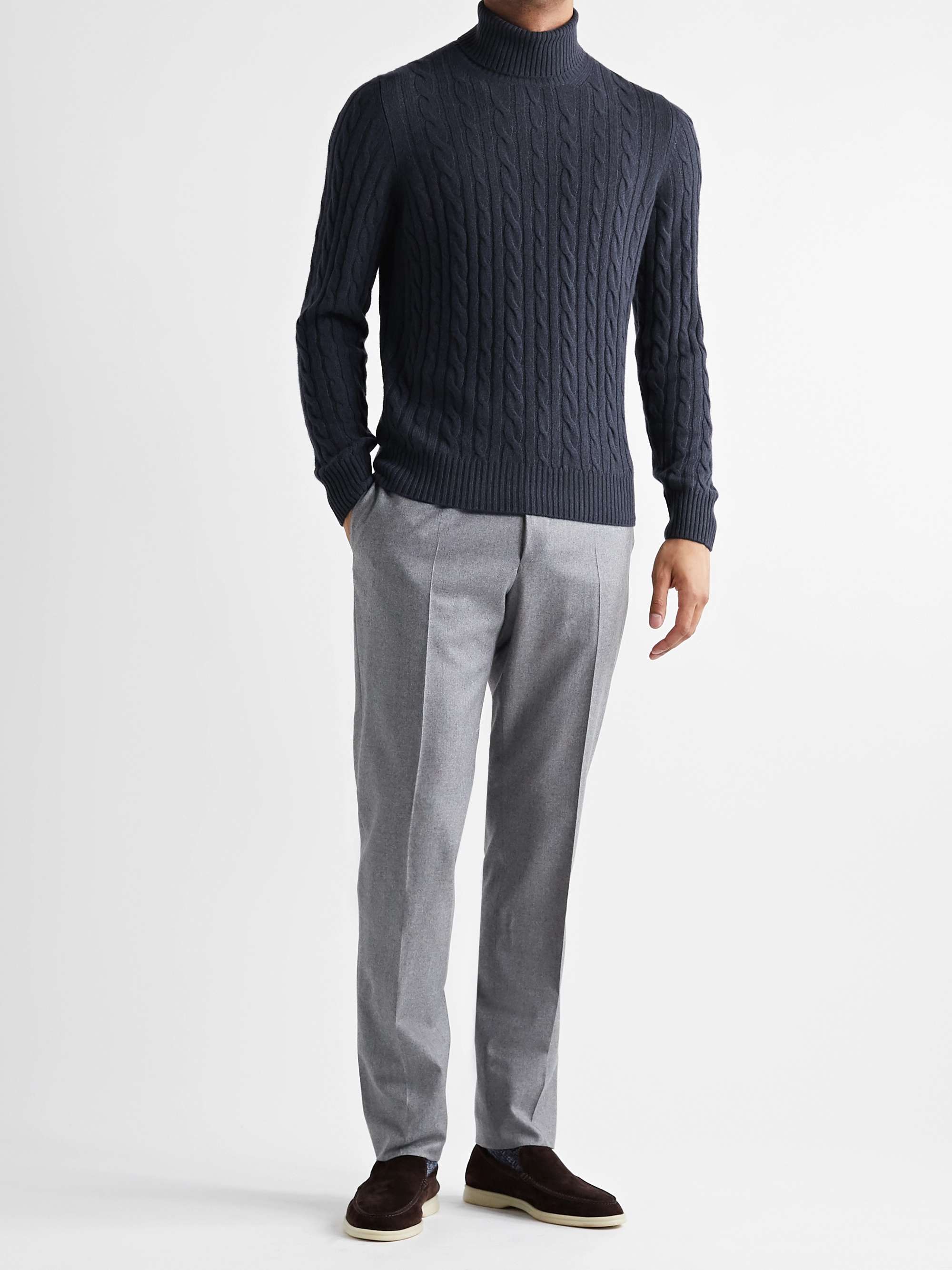 LORO PIANA Cable-Knit Baby Cashmere Rollneck Sweater
