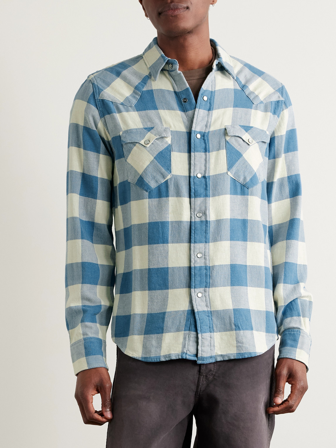 RRL - Buffalo-Checked Cotton and Linen-Blend Flannel Shirt