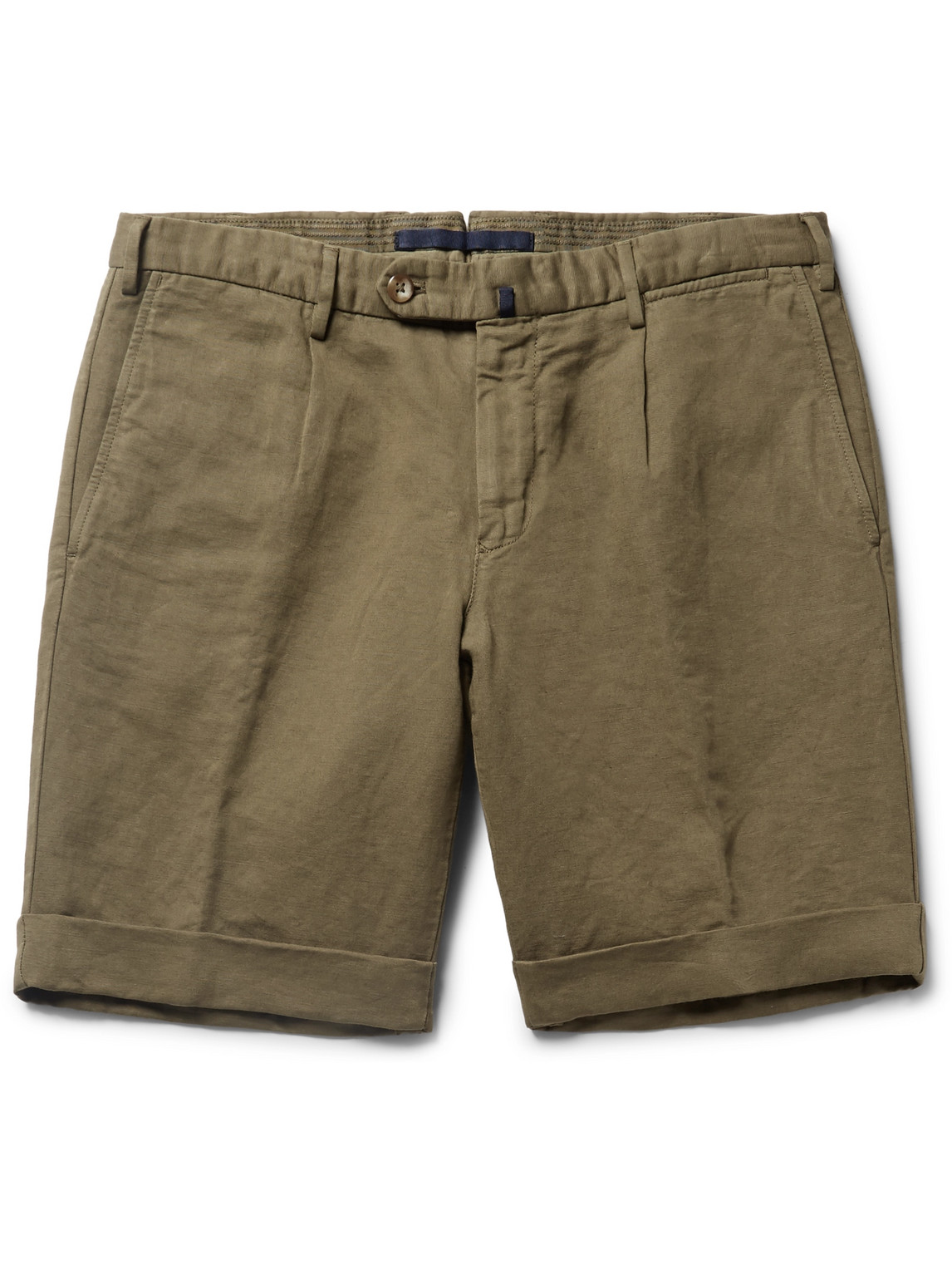 Incotex Slim-fit Linen And Cotton-blend Shorts In Green