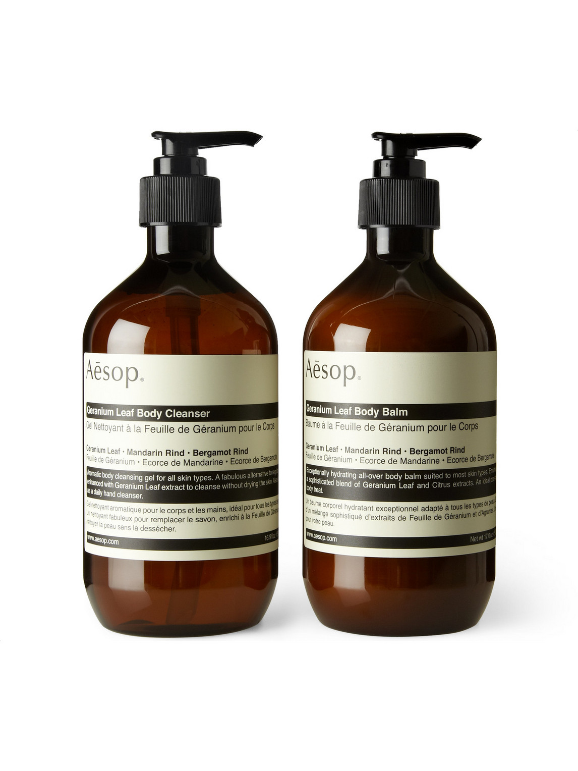 Aesop Geranium Leaf Duet Body Cleanser And Balm, 2 X 500ml In Colorless