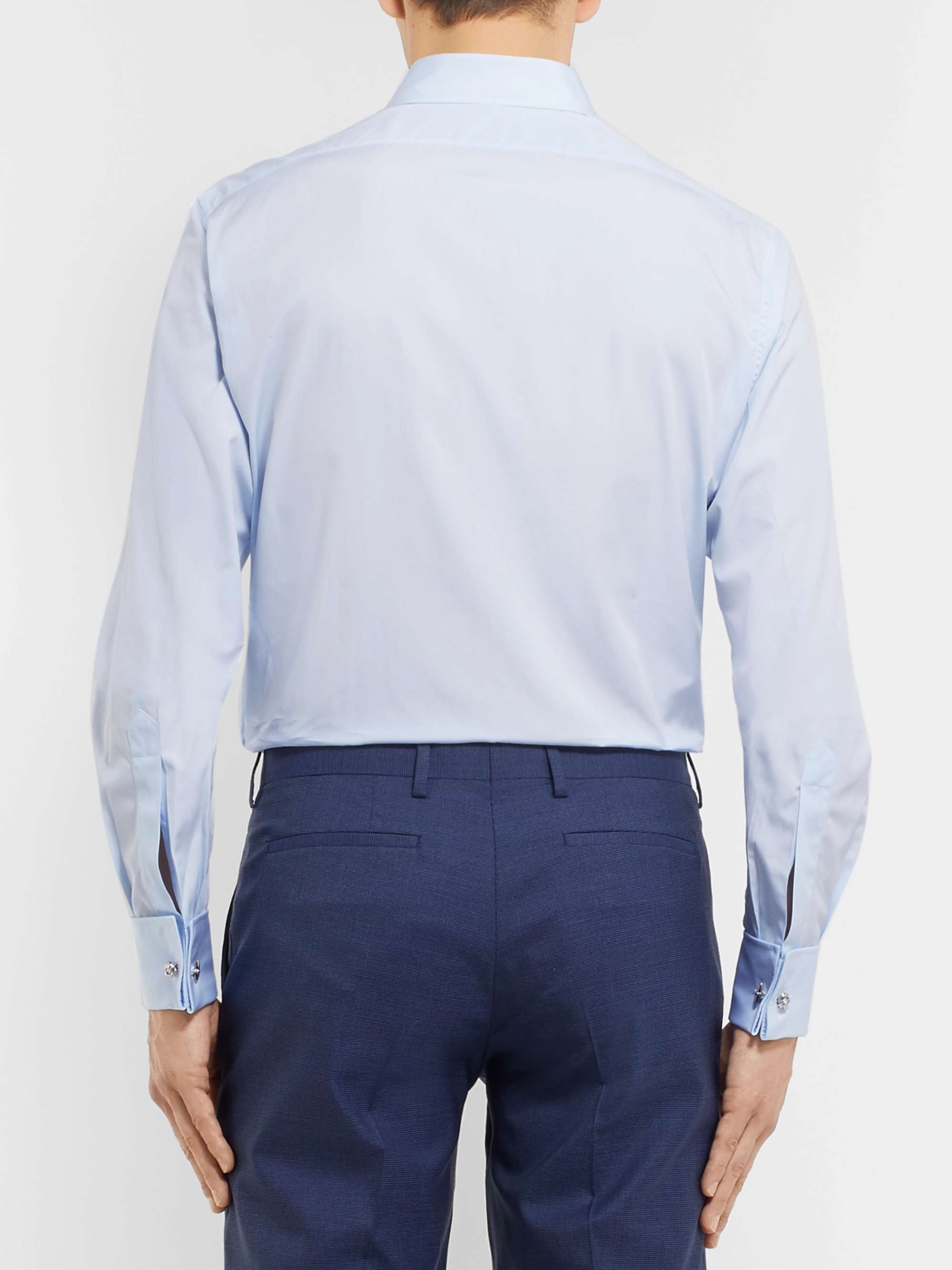 CHARVET Blue Slim-Fit Double Cuff Cotton-Poplin Shirt