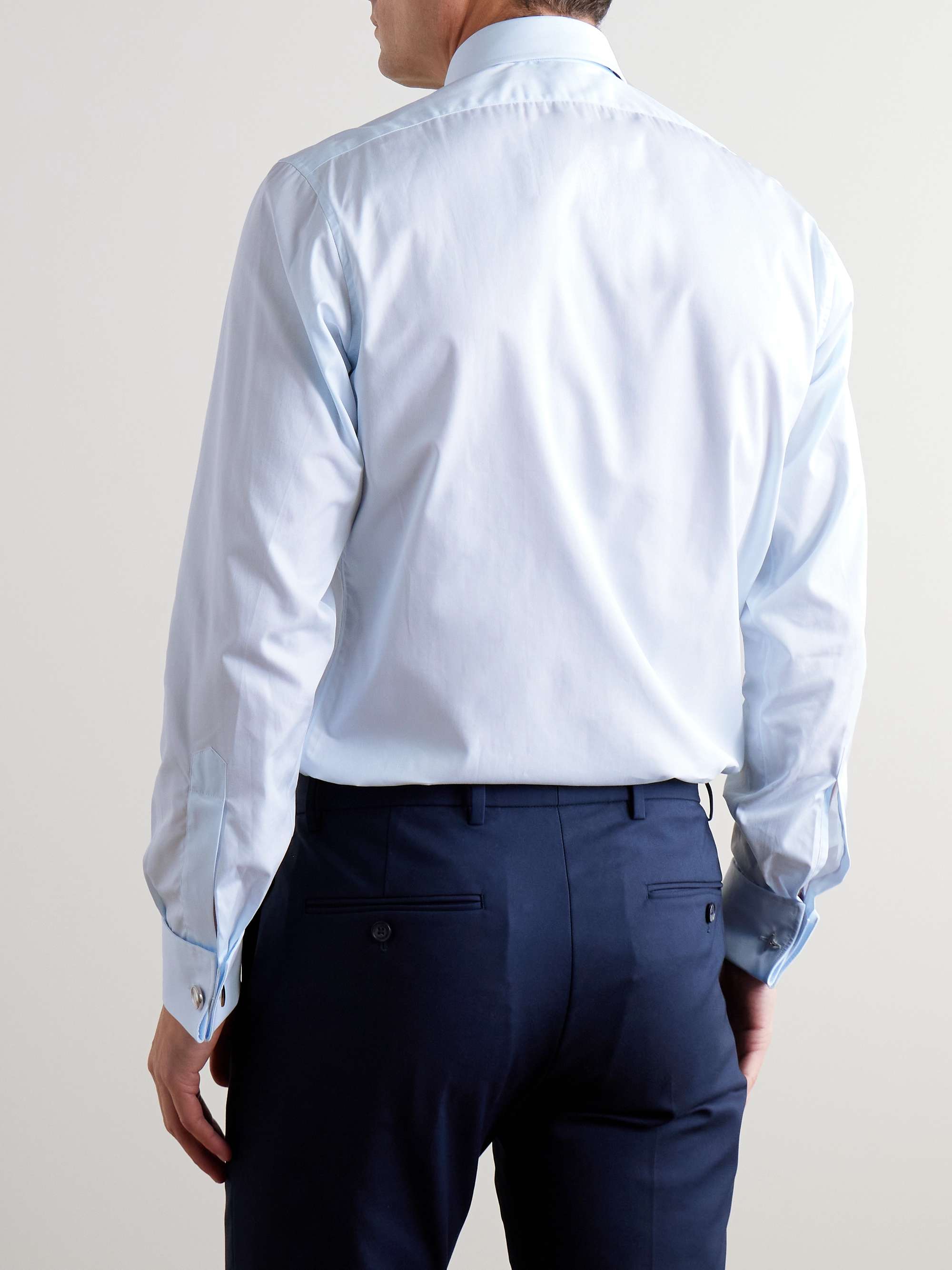 CHARVET Blue Slim-Fit Double Cuff Cotton-Poplin Shirt