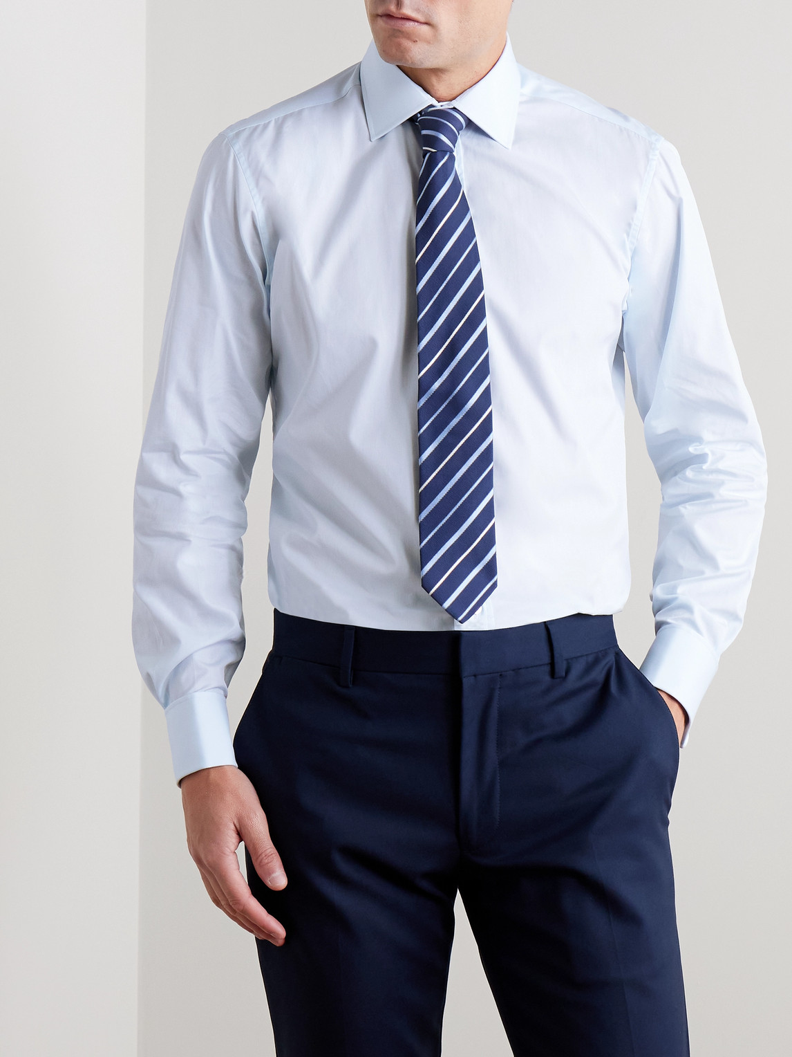 Shop Charvet Blue Slim-fit Double Cuff Cotton-poplin Shirt