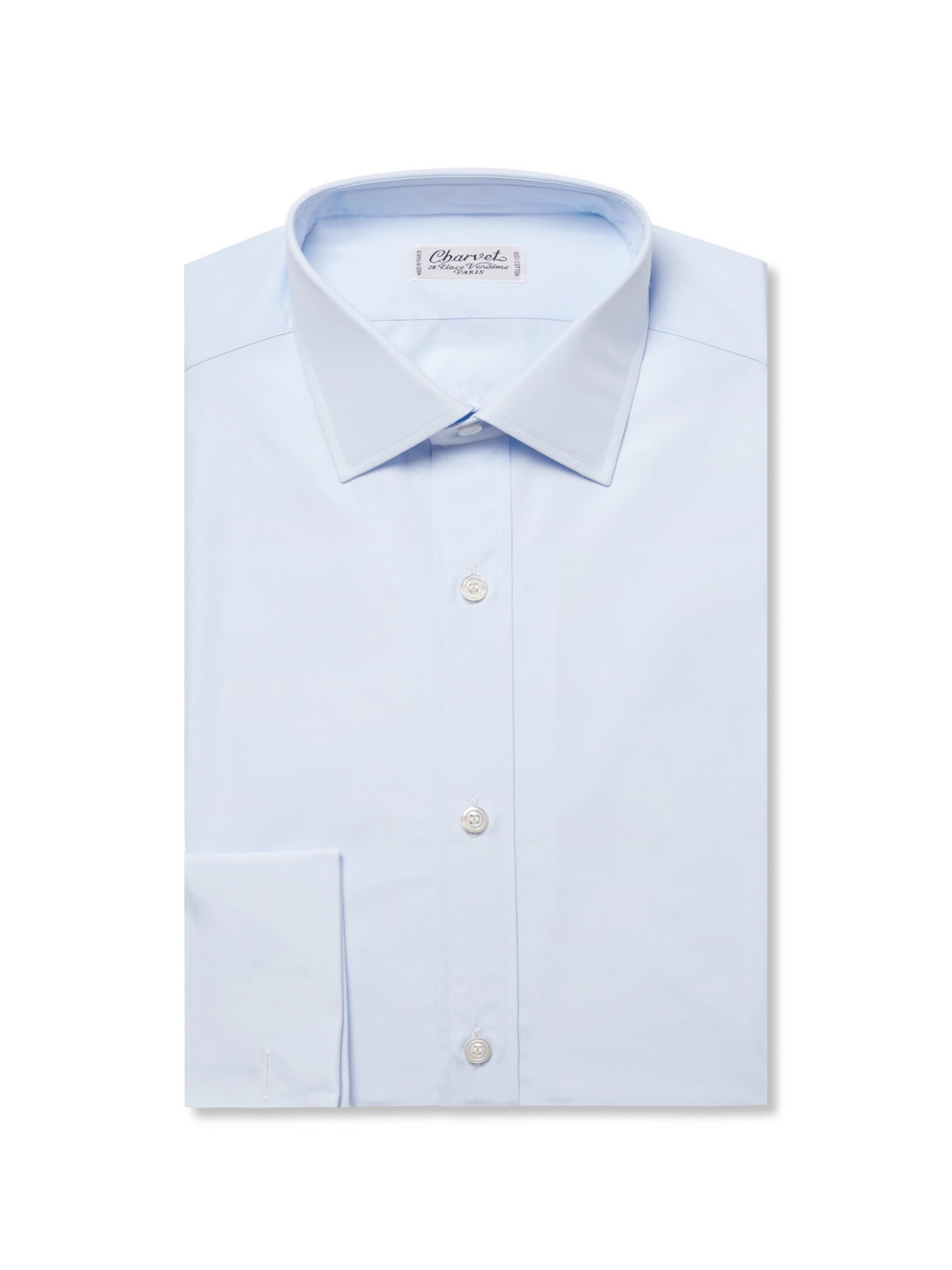 Blue Slim-Fit Double Cuff Cotton-Poplin Shirt