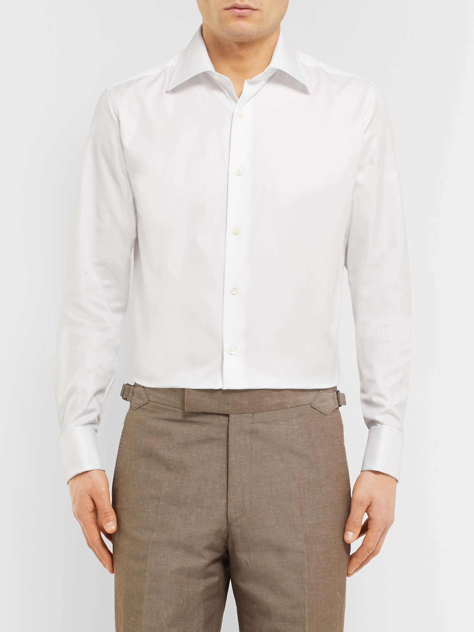CANALI White Slim-Fit Double-Cuff Cotton-Twill Shirt