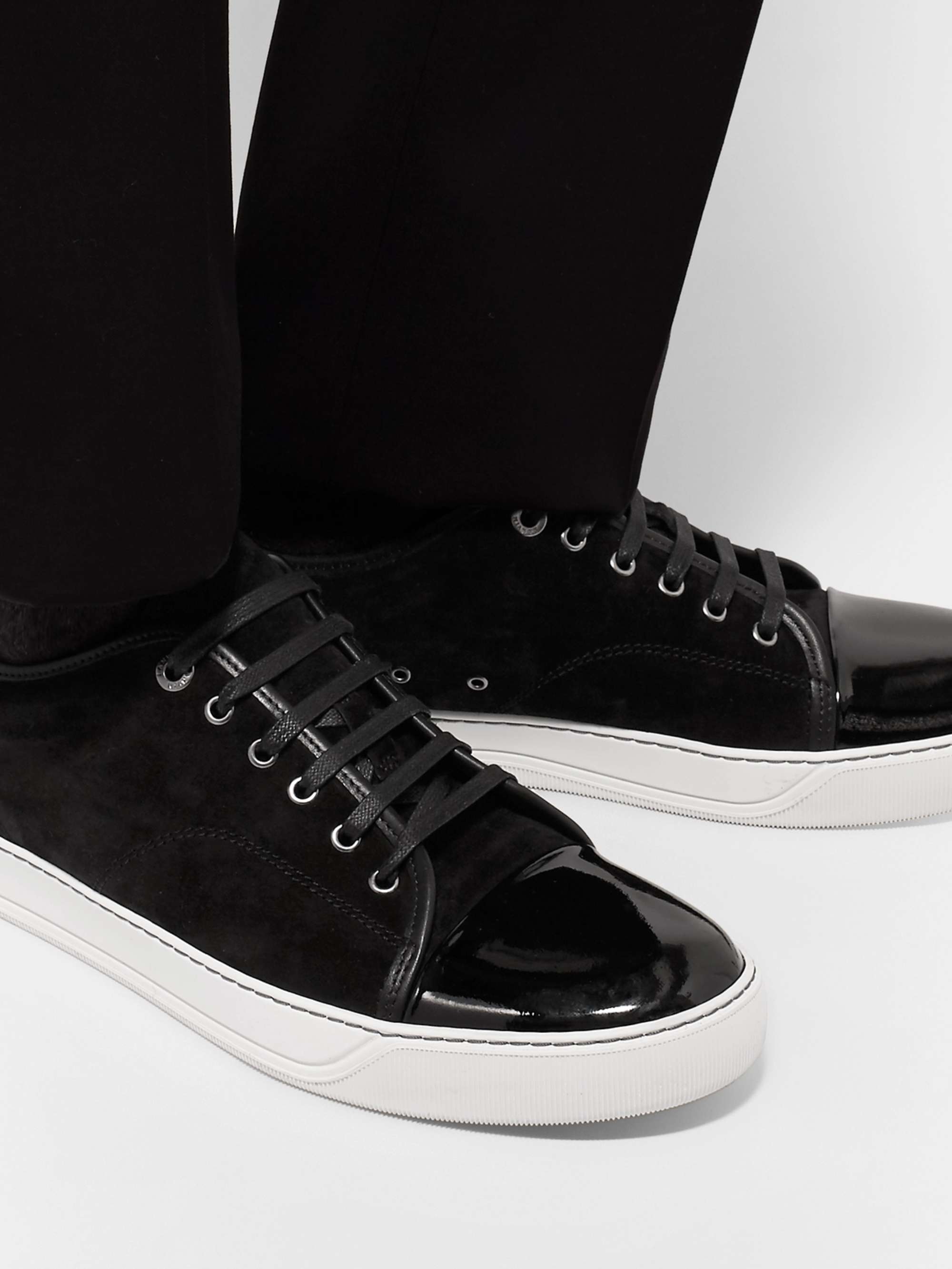 LANVIN Cap-Toe Suede and Patent-Leather Sneakers