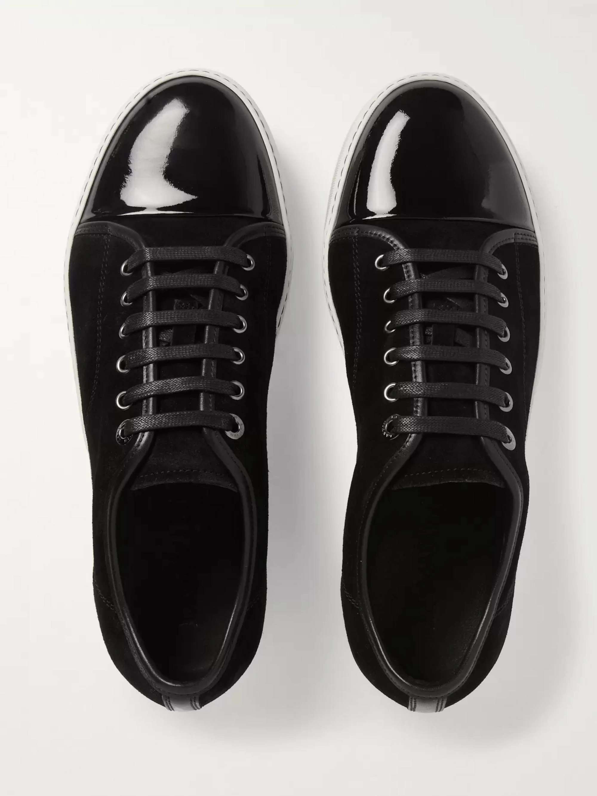 LANVIN Cap-Toe Suede and Patent-Leather Sneakers